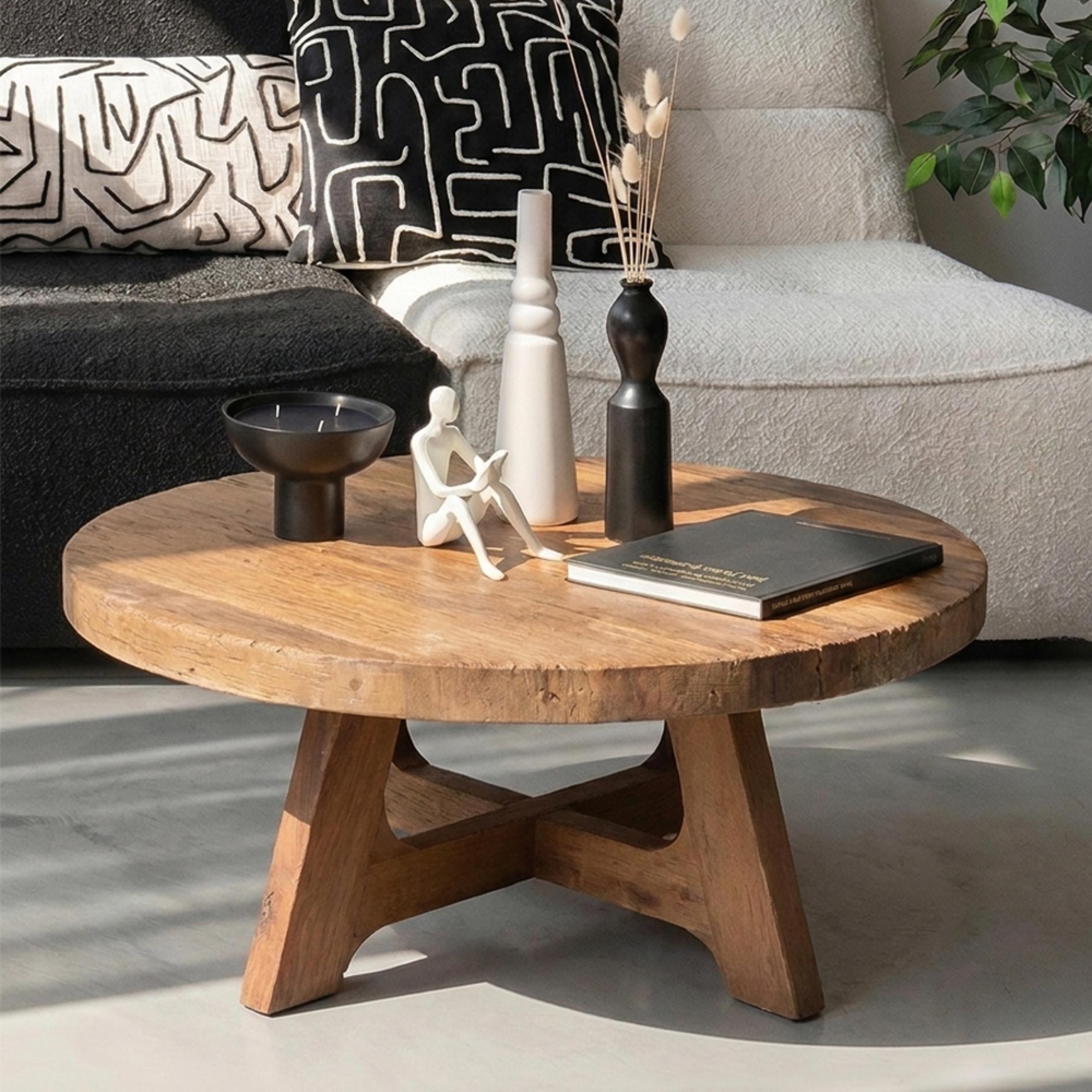 Clinton Coffee Table - Round - Natural - Distressed Wood