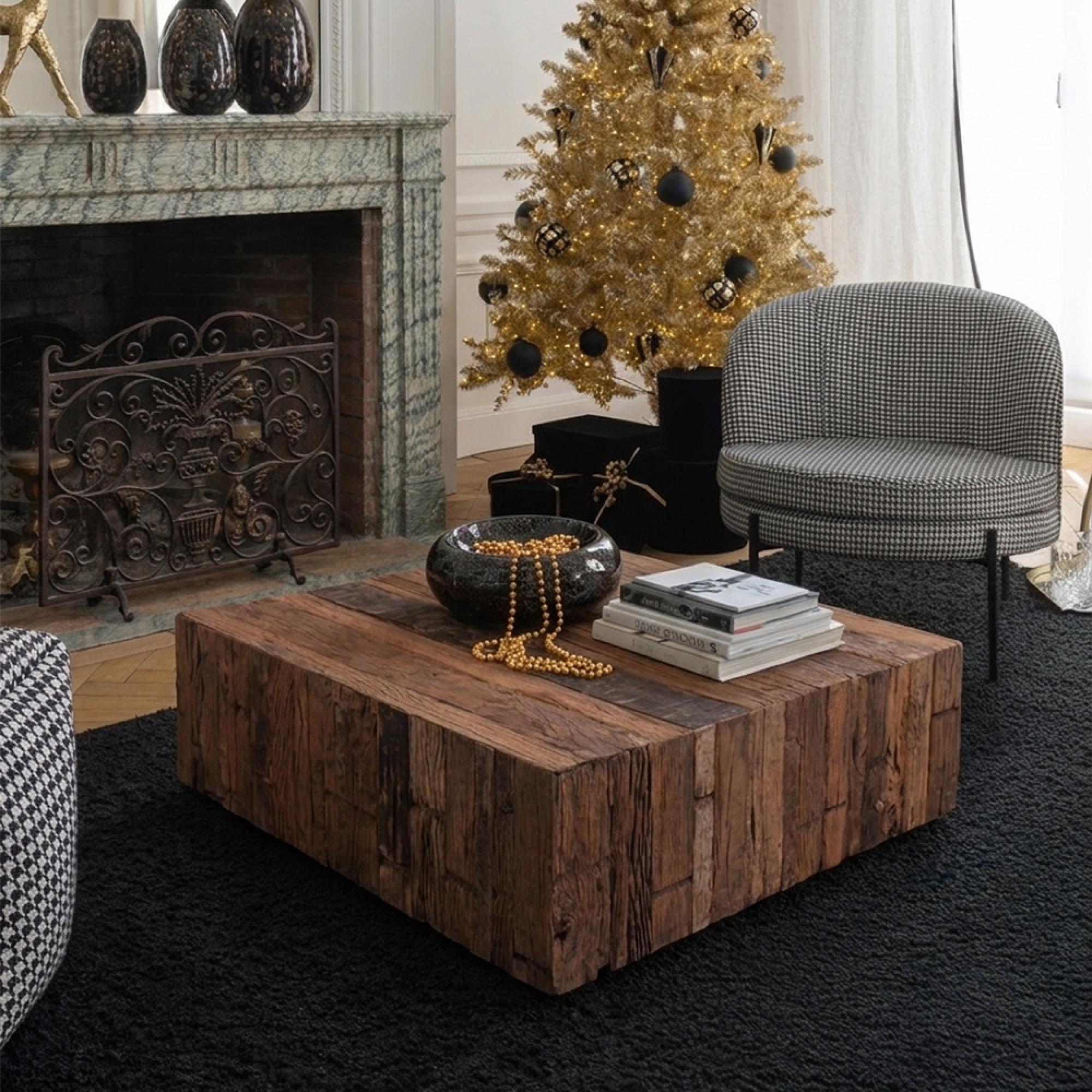 Forino Coffee Table - Low - Square - Brown - Reclaimed Teak Wood