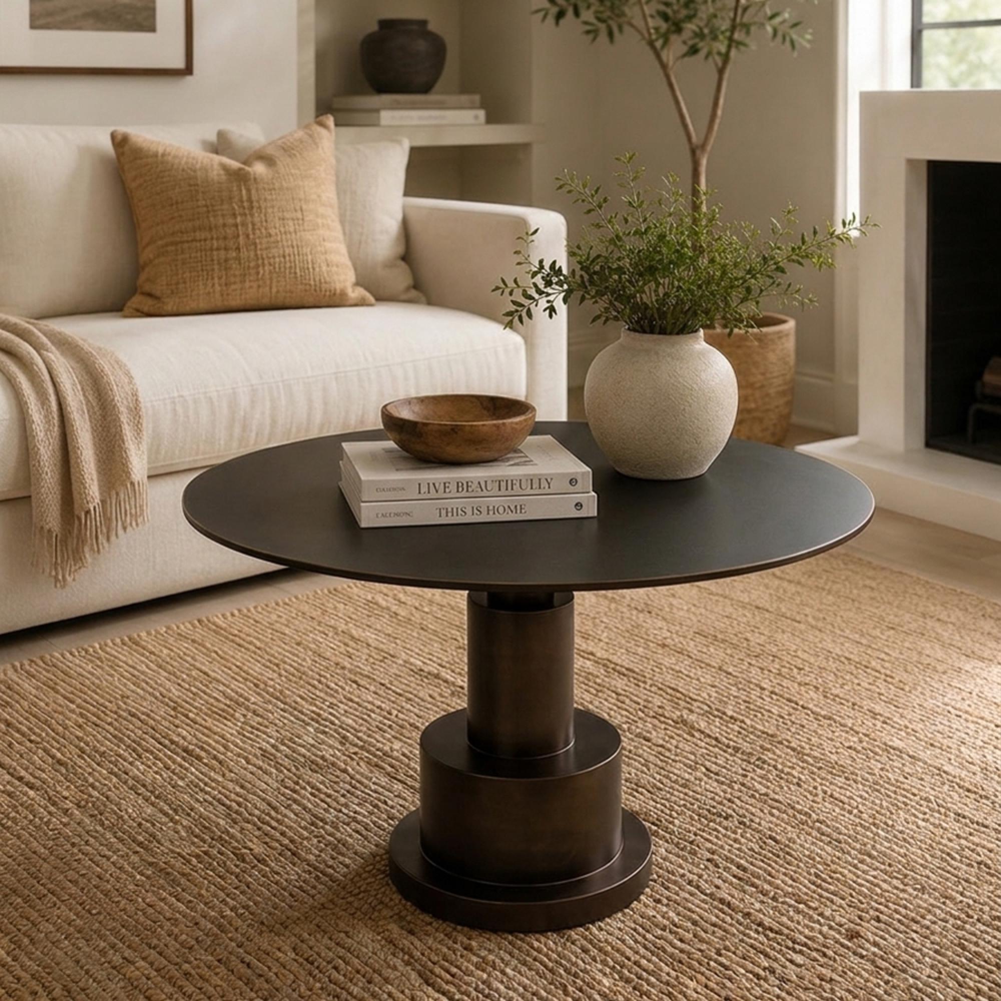 James Coffee Table - Round - Brown - Aluminum