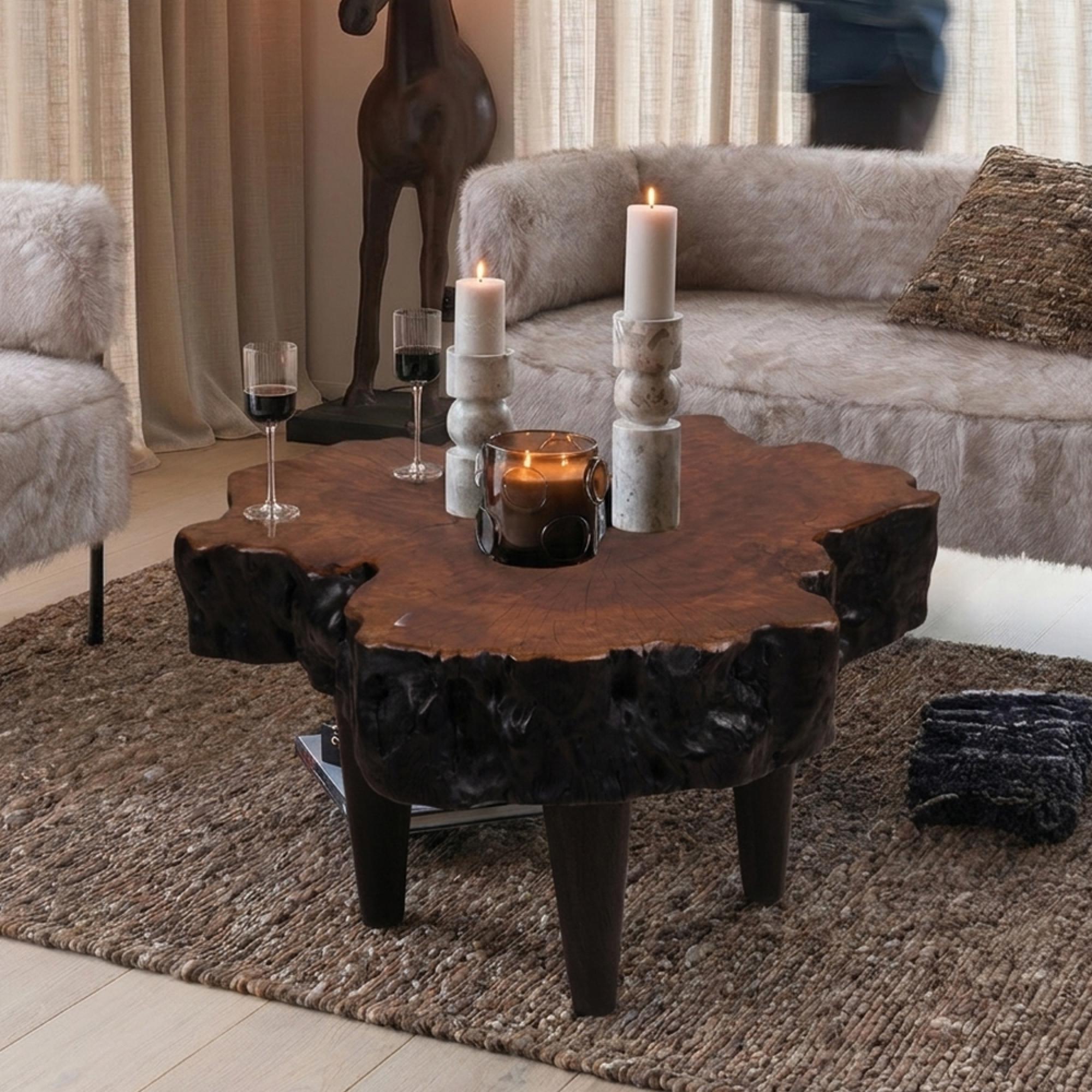 Lychee Coffee Table - Abstract - Brown - Distressed Wood