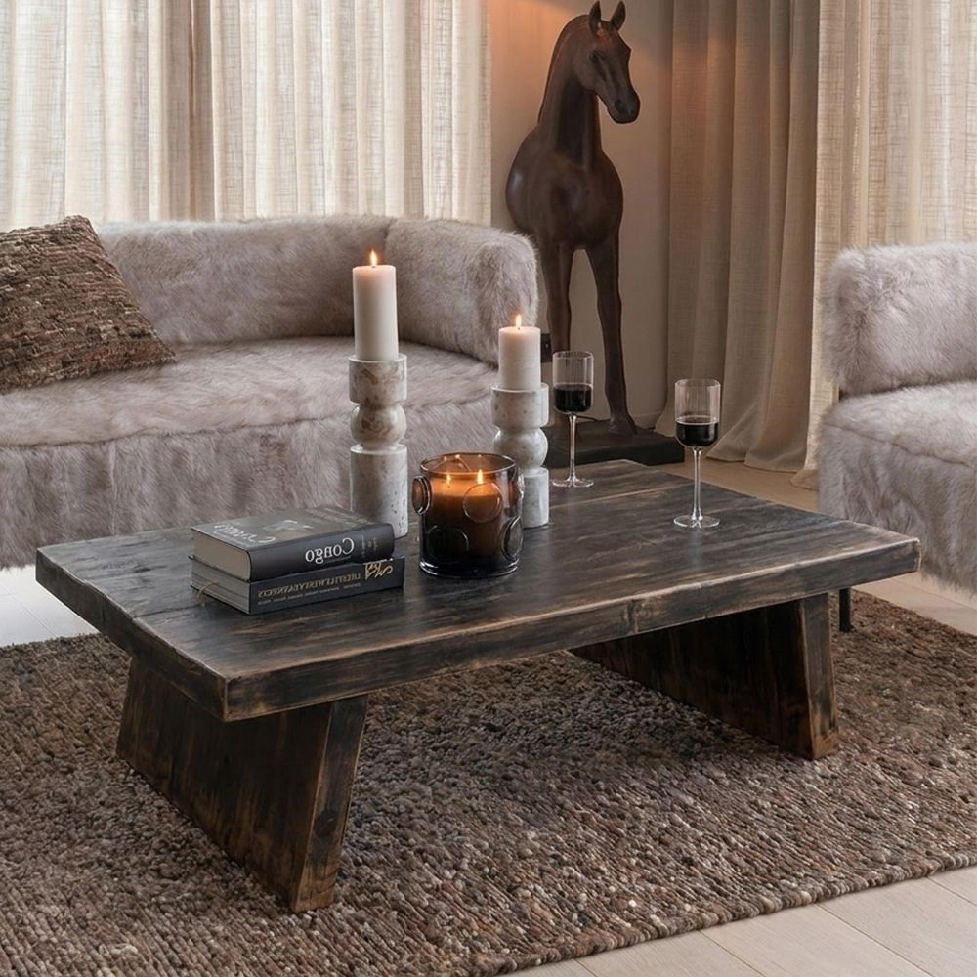 Ningbo Coffee Table - Low - Black - Distressed Wood