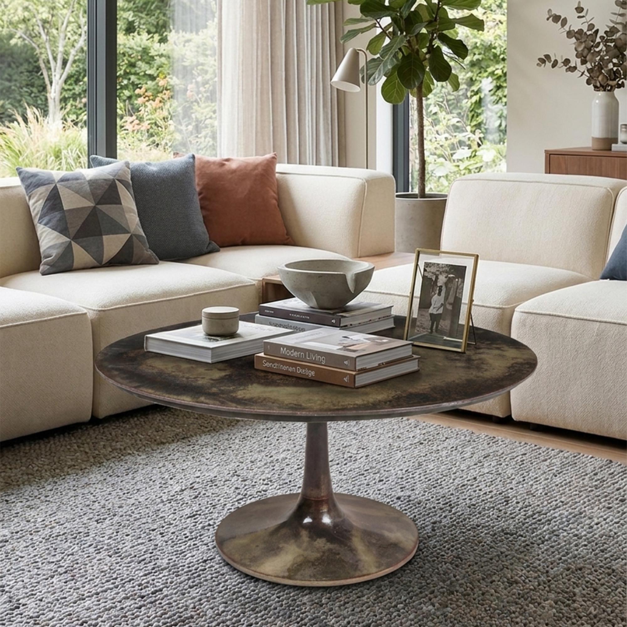 Cairo Coffee Table - Round - Antique Brass - Metal