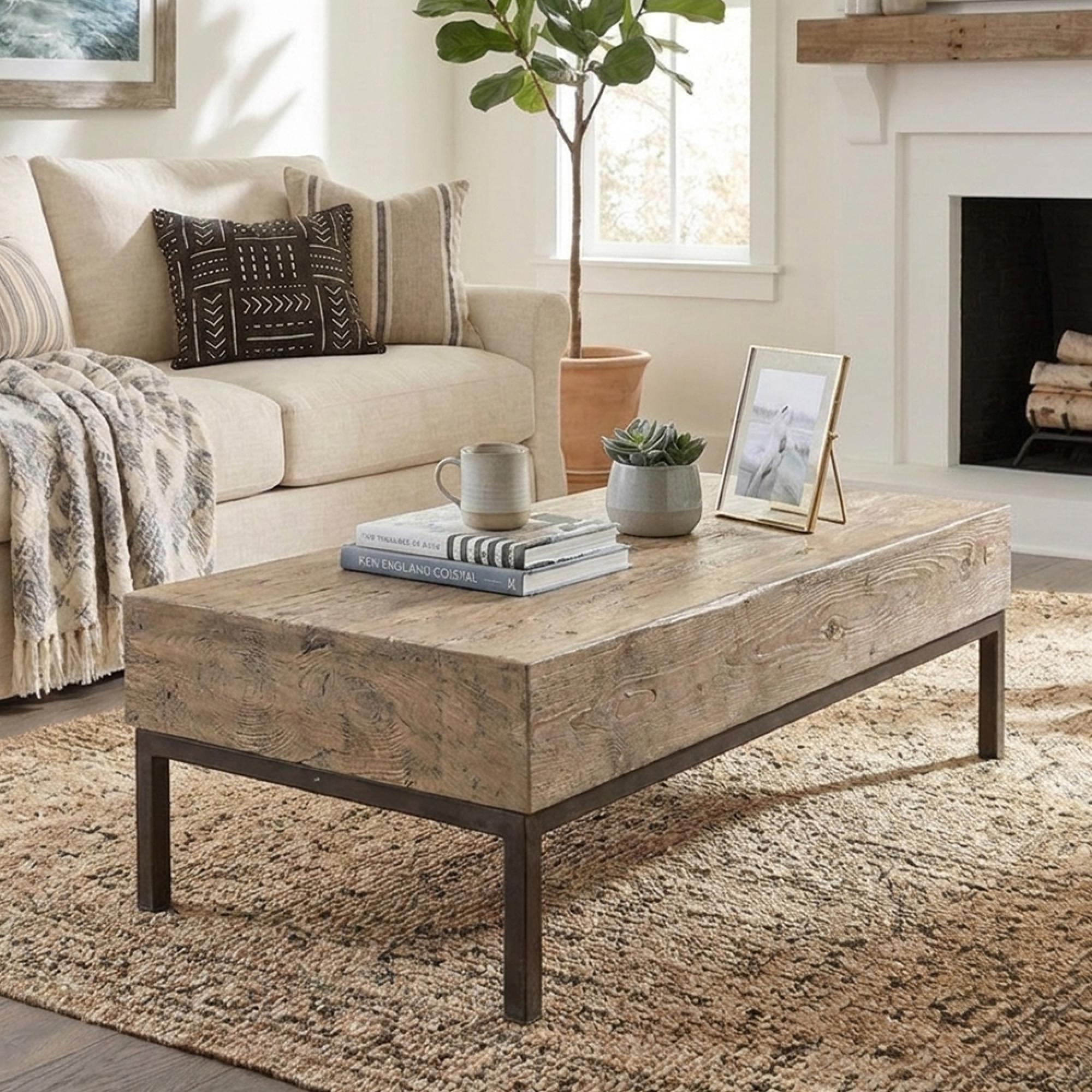 Coffee Table - Natural and Black - Elm Wood and Metal