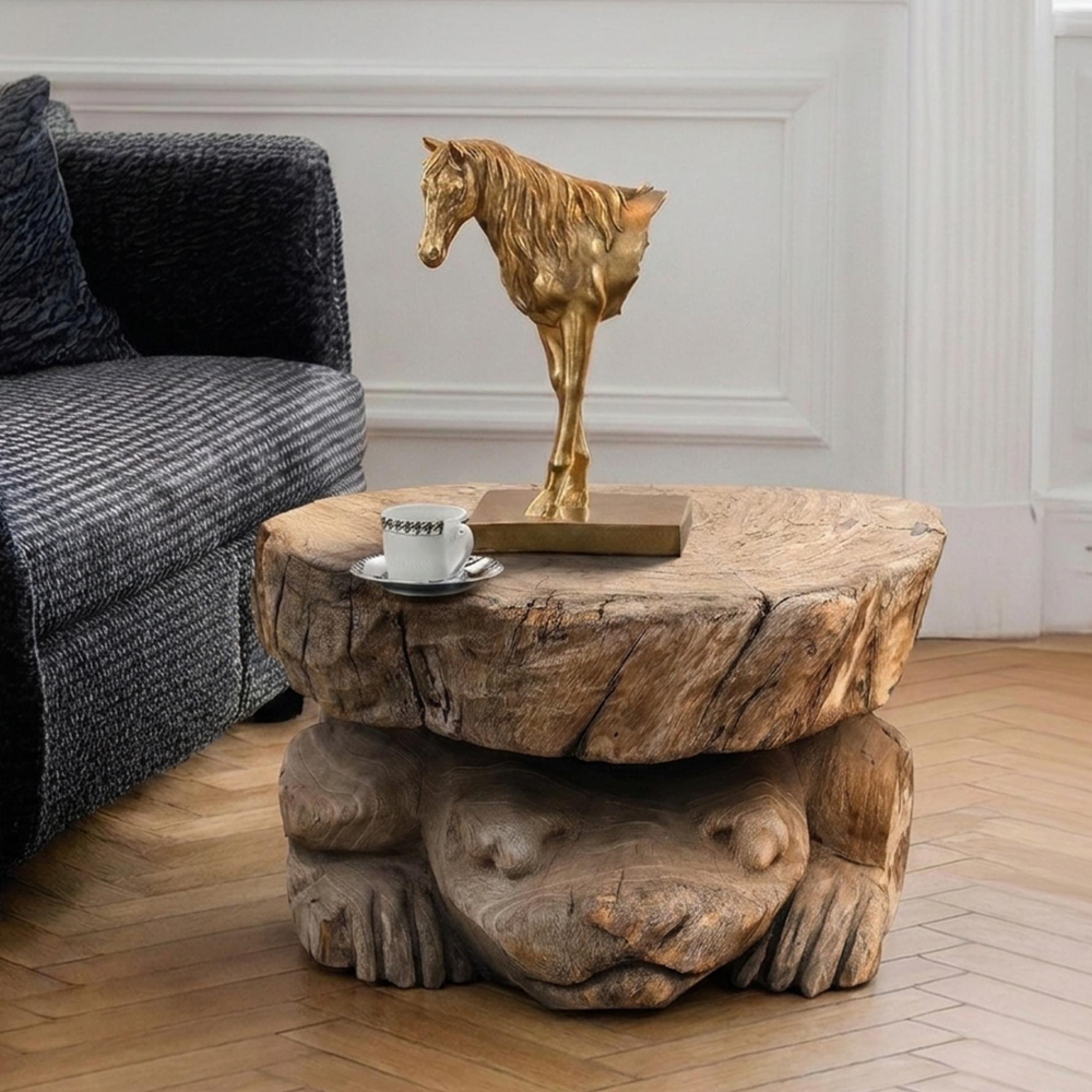 Hand Carved Coffee Table - Abstract - Turtle Base - Natural - Elm Wood