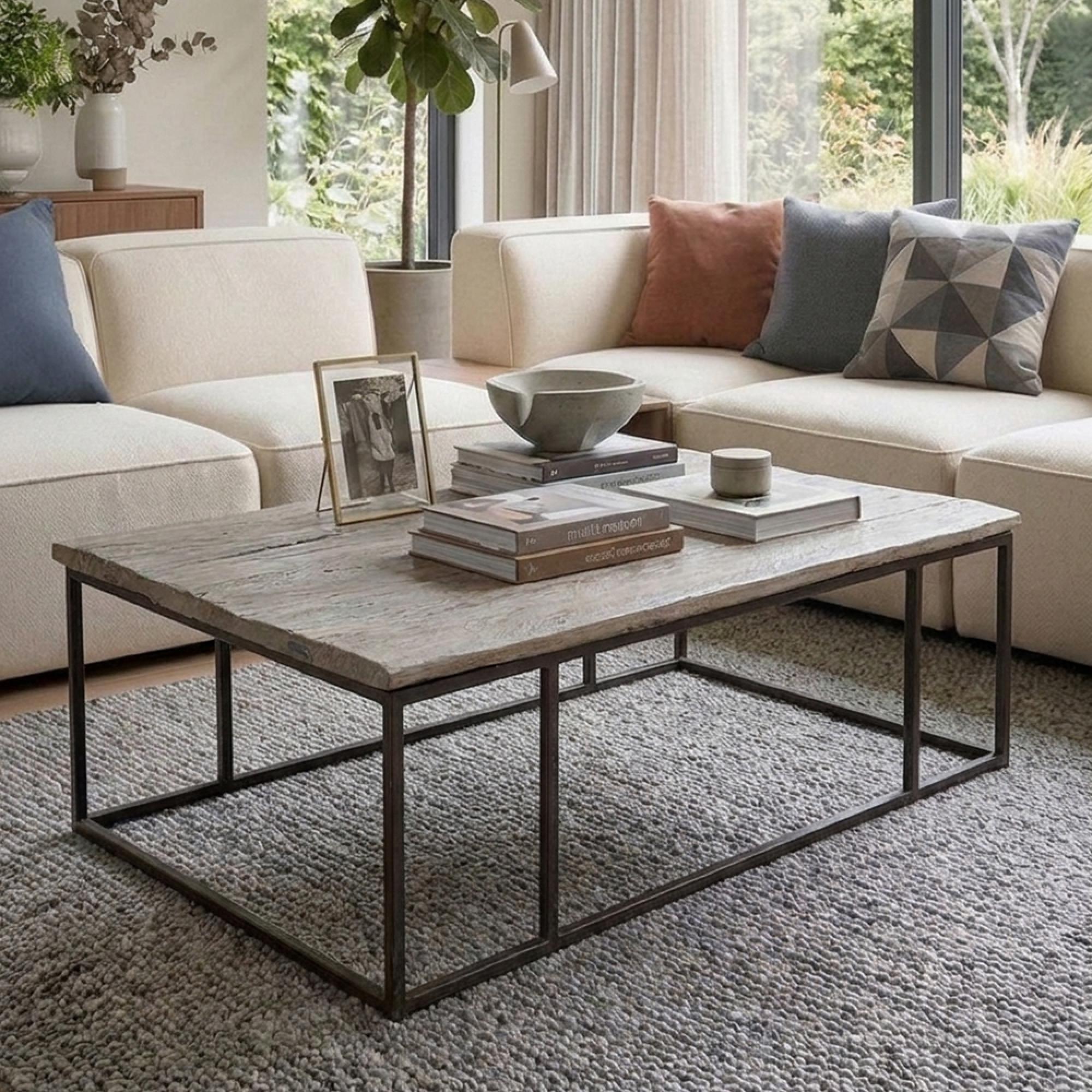 Industrial Coffee Table - Natural and Black - Elm Wood and Metal