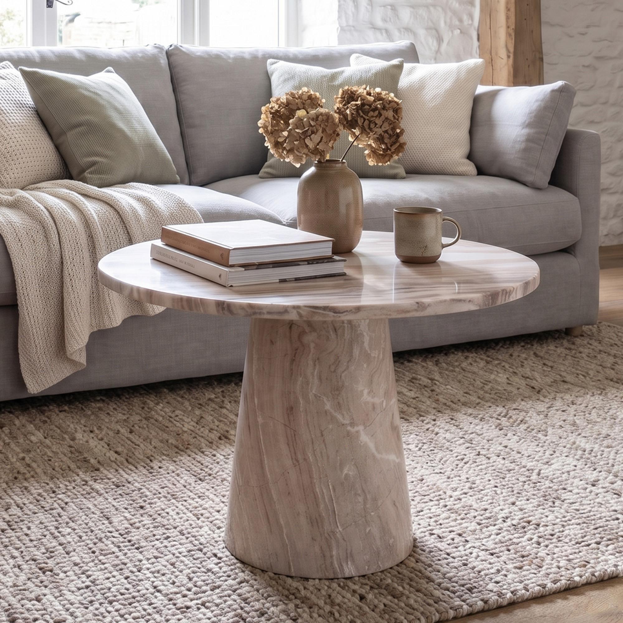 Carrara Coffee Table - Round - Beige - Marble