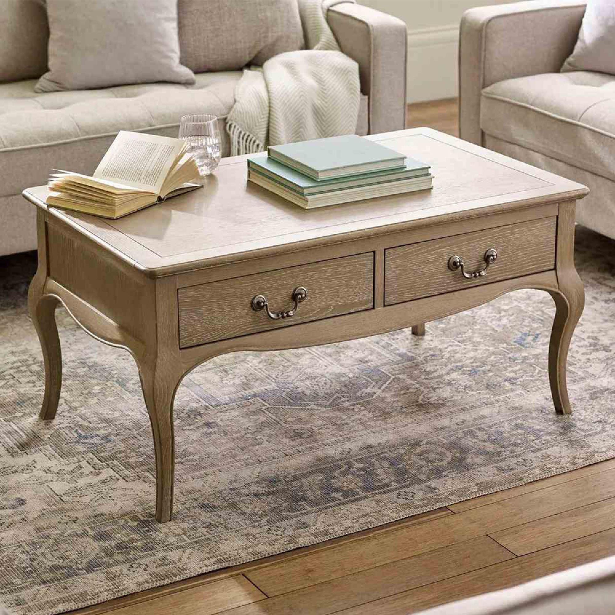 Camille Coffee Table - 2 Drawer - French Style - Natural - Limed Oak