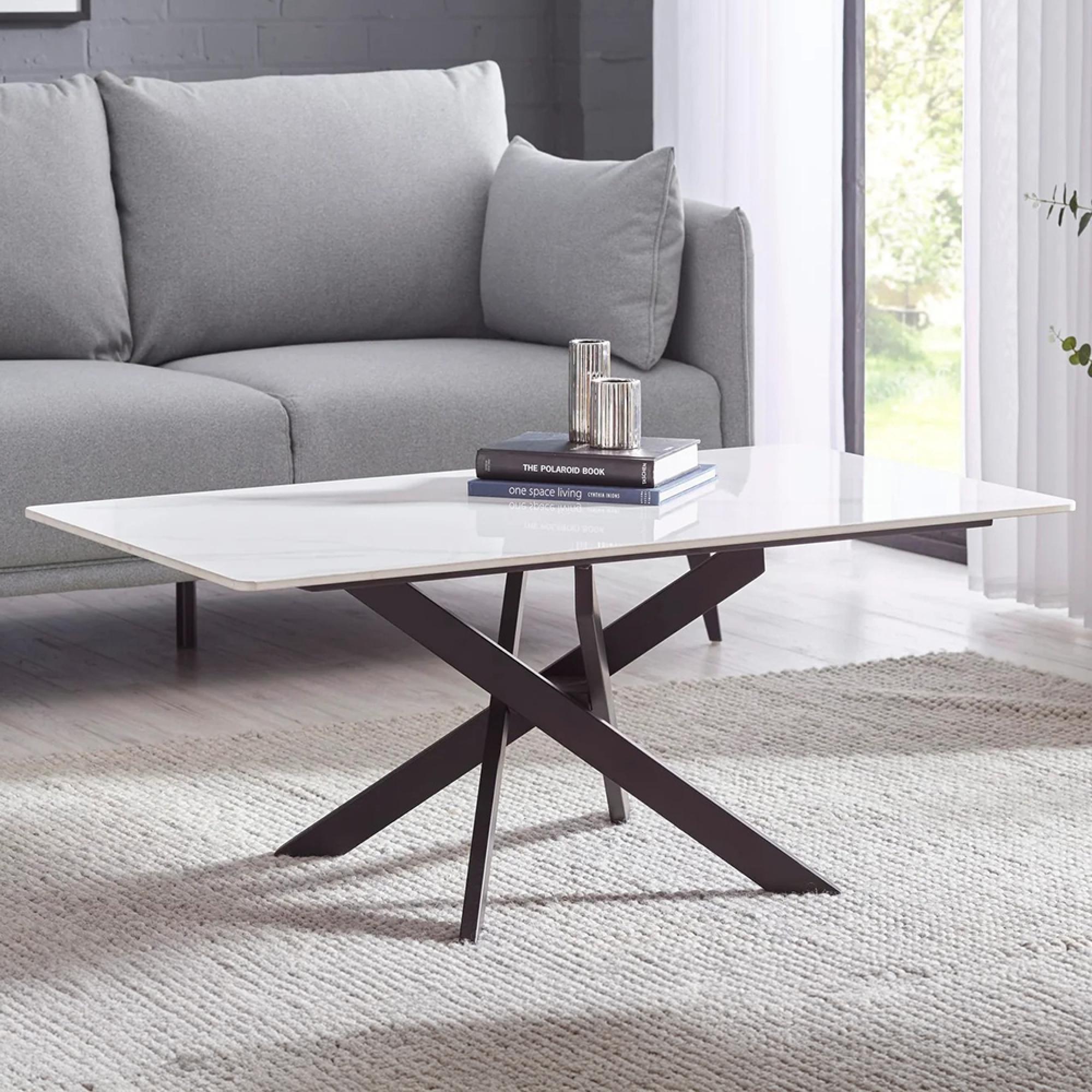 Bradley Coffee Table - Spider Leg - White and Black - Ceramic and Metal