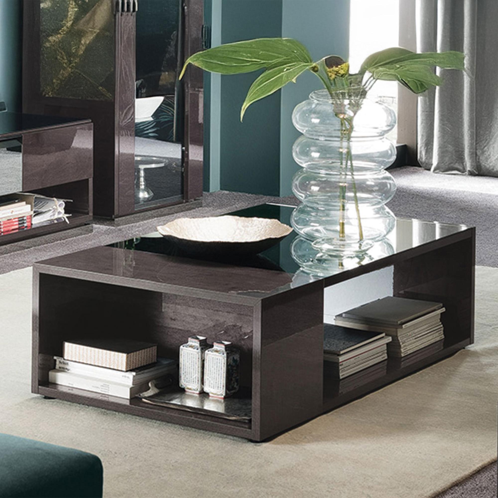 Heritage Coffee Table - Glass Top - Dark Velvet Birch High Gloss