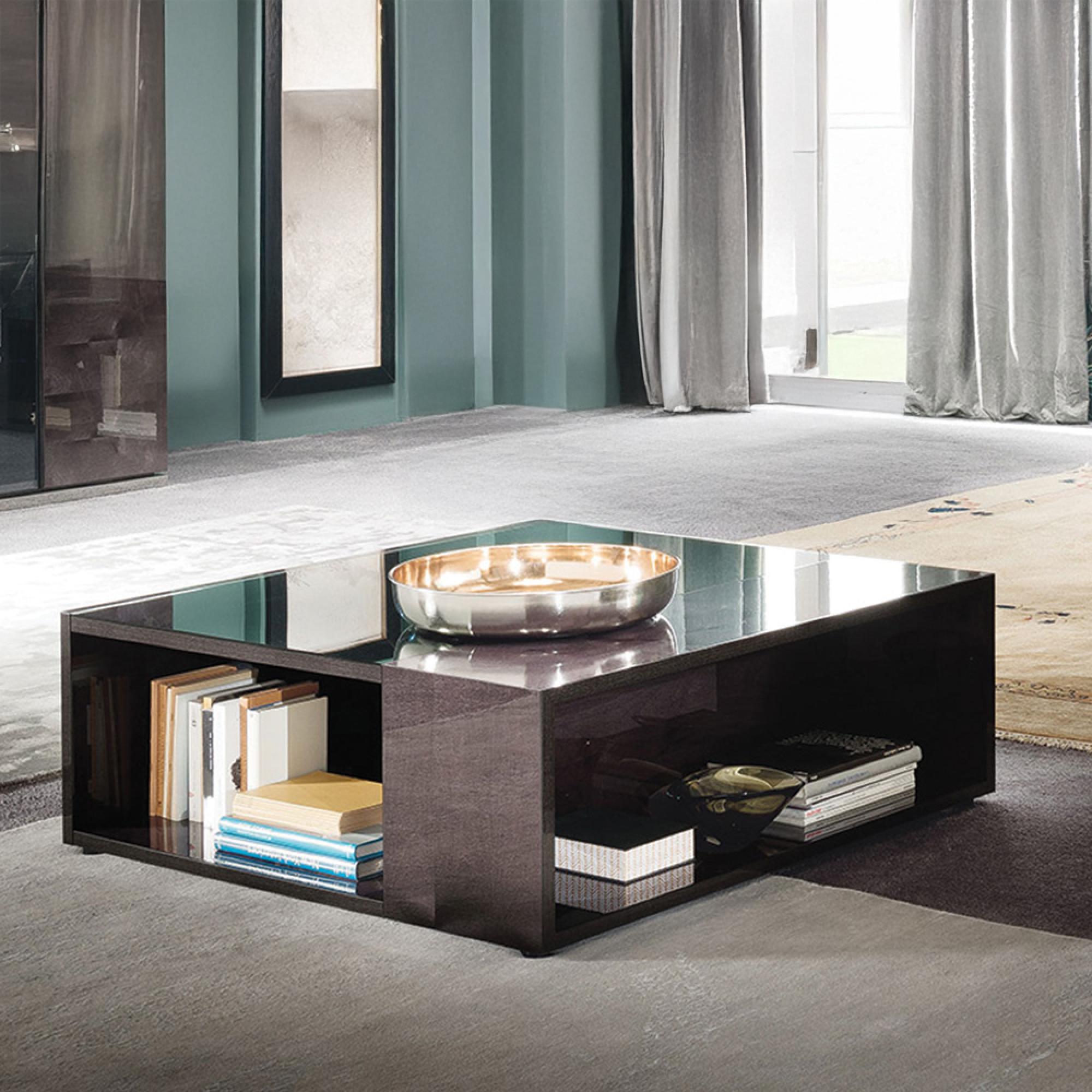 Heritage Coffee Table - Square - Glass Top - Dark Velvet Birch High Gloss