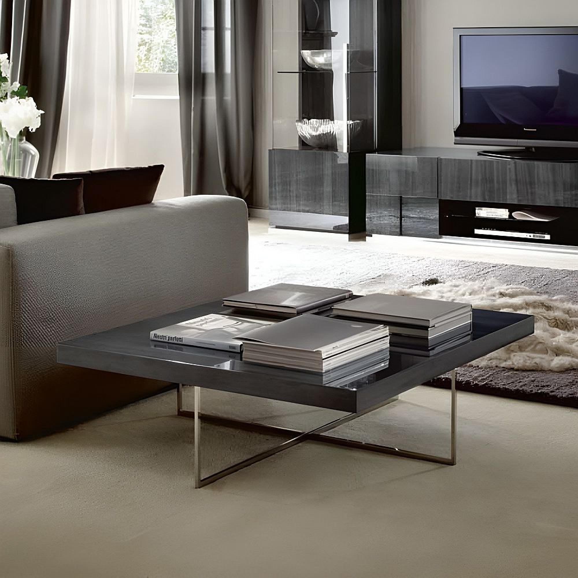 Montecarlo Coffee Table - Square - Grey Koto High Gloss - Wooden and Metal