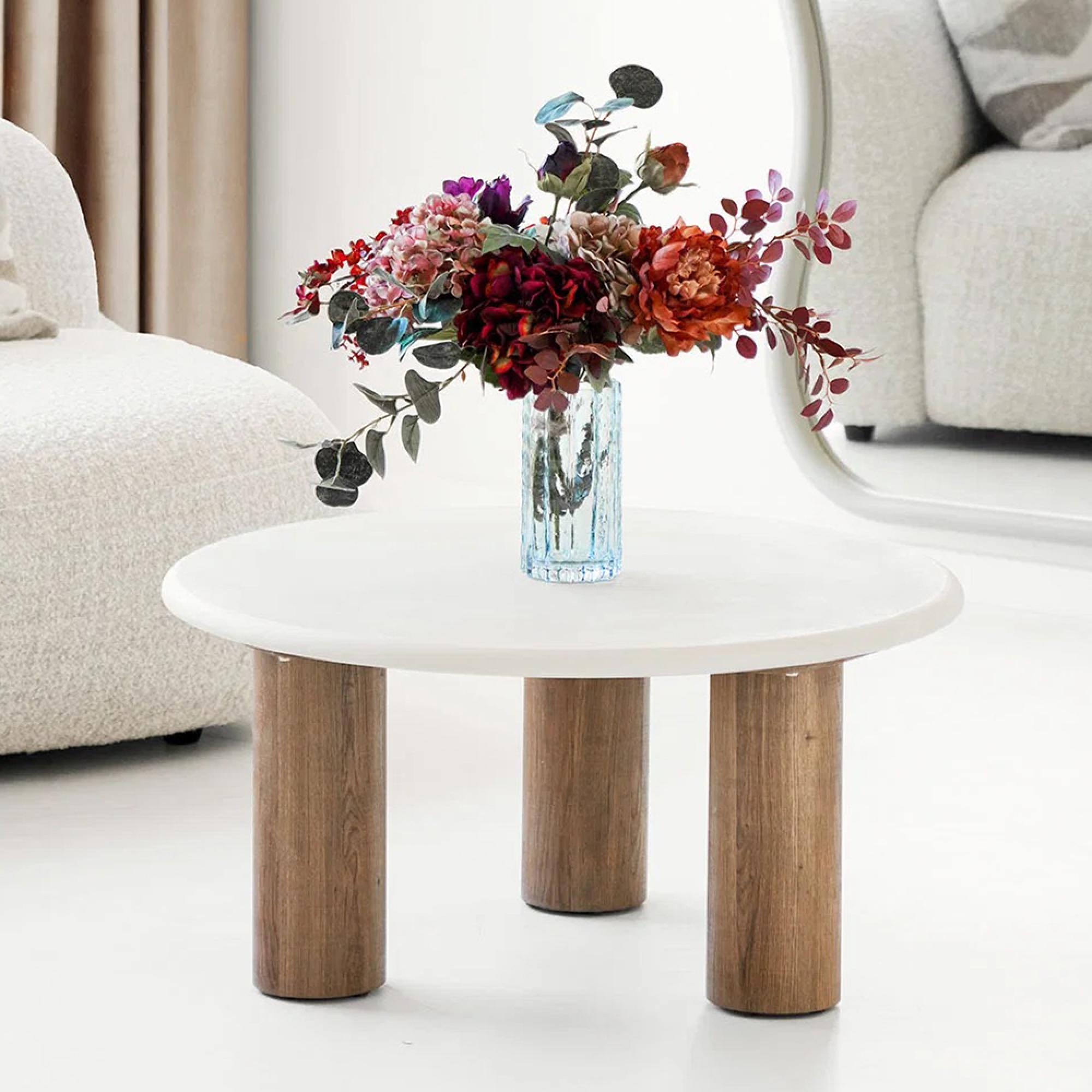 Fondi Coffee Table - Round - Cylinder Legs - Cream and Brown