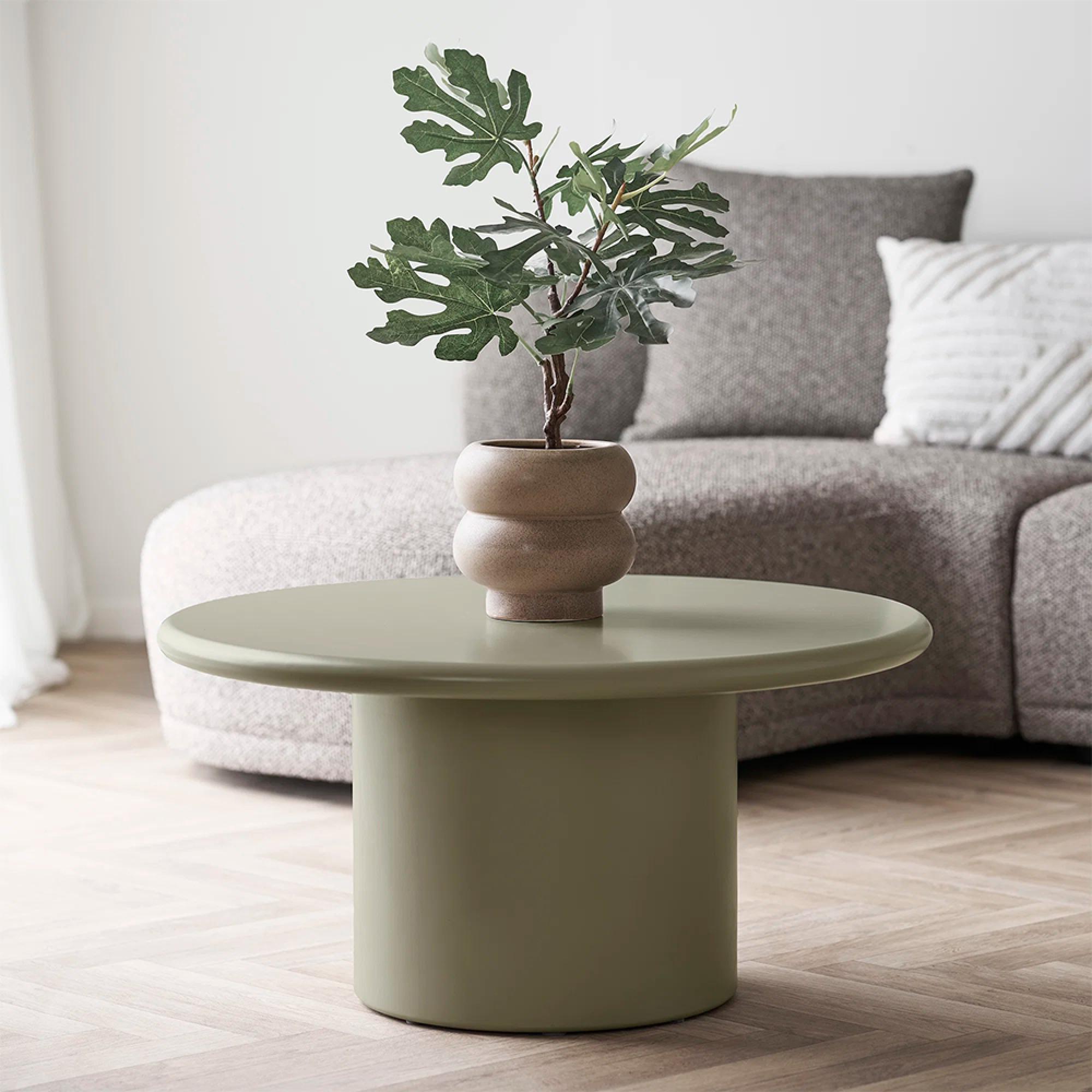 Nagano Coffee Table - Round - Pedestal Base - Sage Green - Concrete