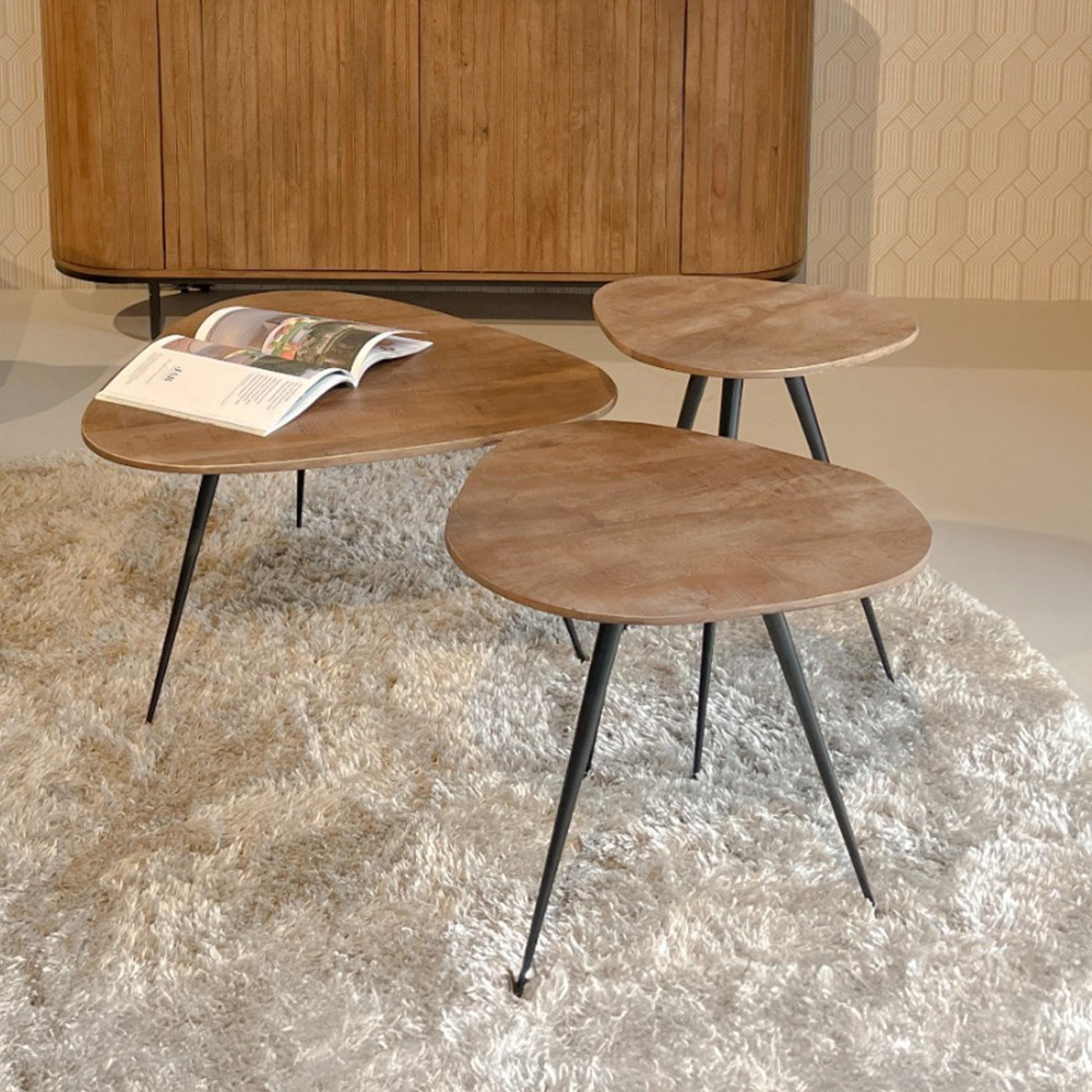 Brix Loua Coffee Table - Triangle - Set of 3 - Natural - Mango Wood