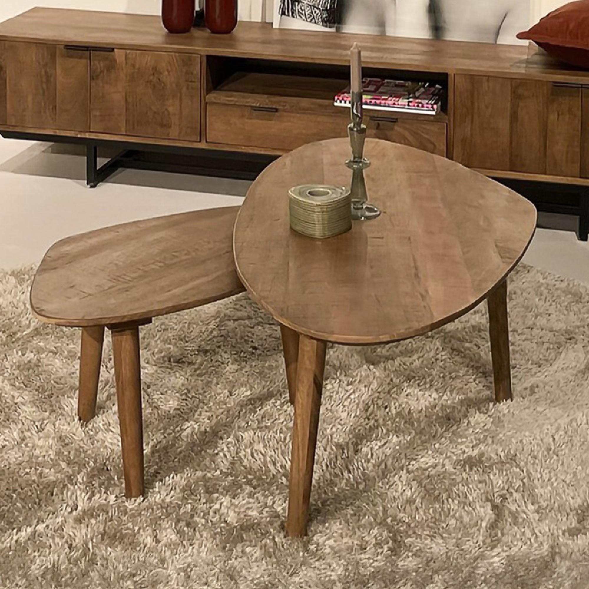 Brix Xavier Coffee Table - Abstract - Set of 2 - Natural - Mango Wood