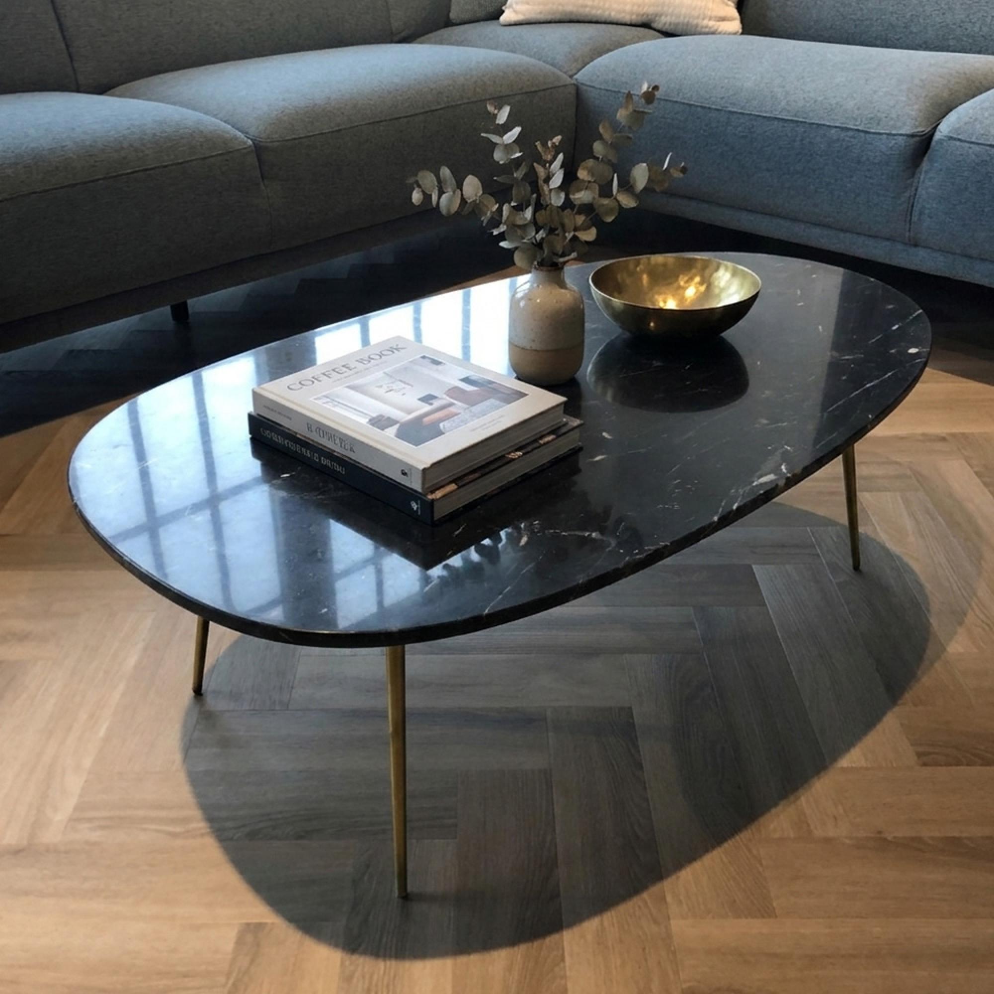 Organic Coffee Table - Oval - Low - Black and Gold - Marble Effect