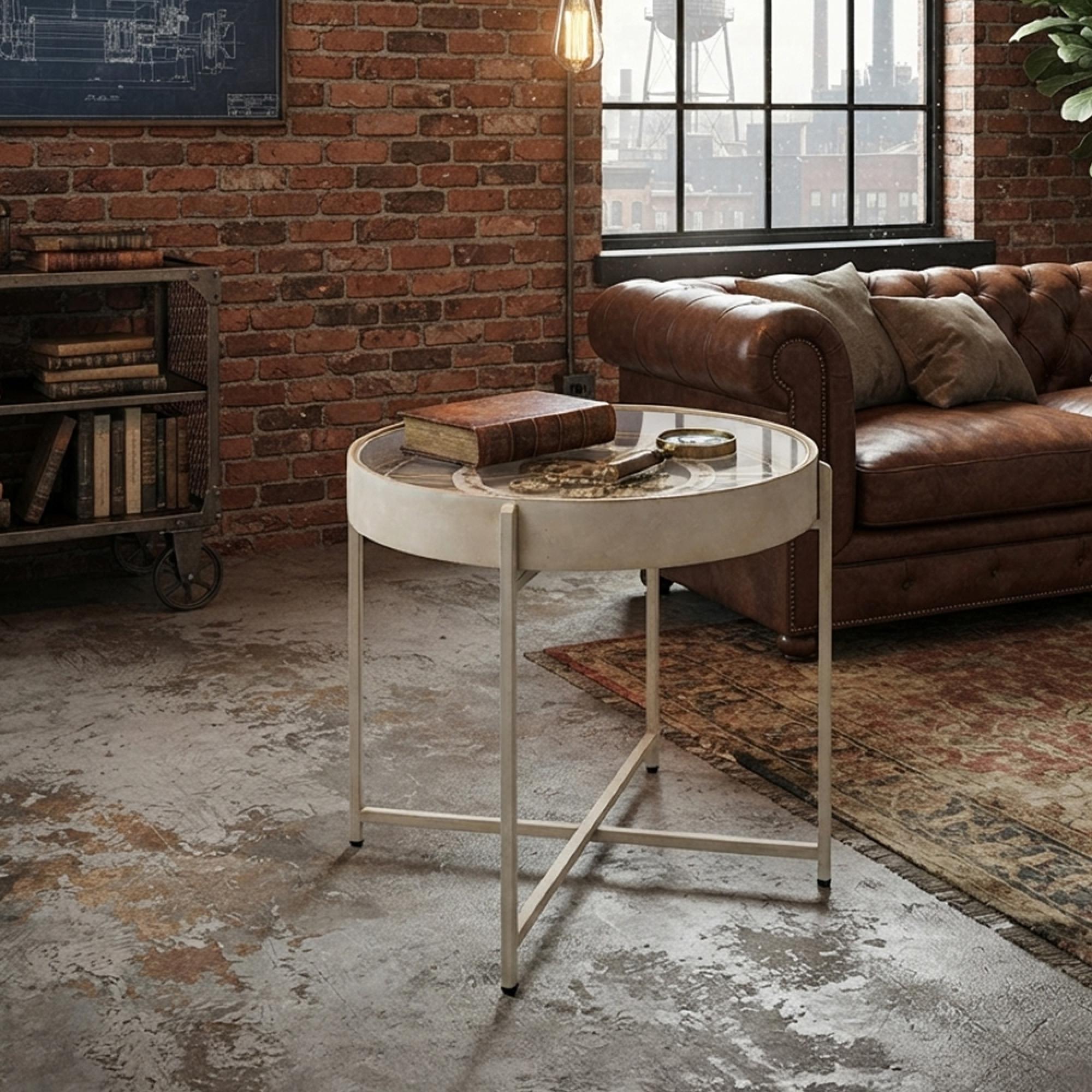 Clock Coffee Table - Round - White and Gold - Glass Top and Metal