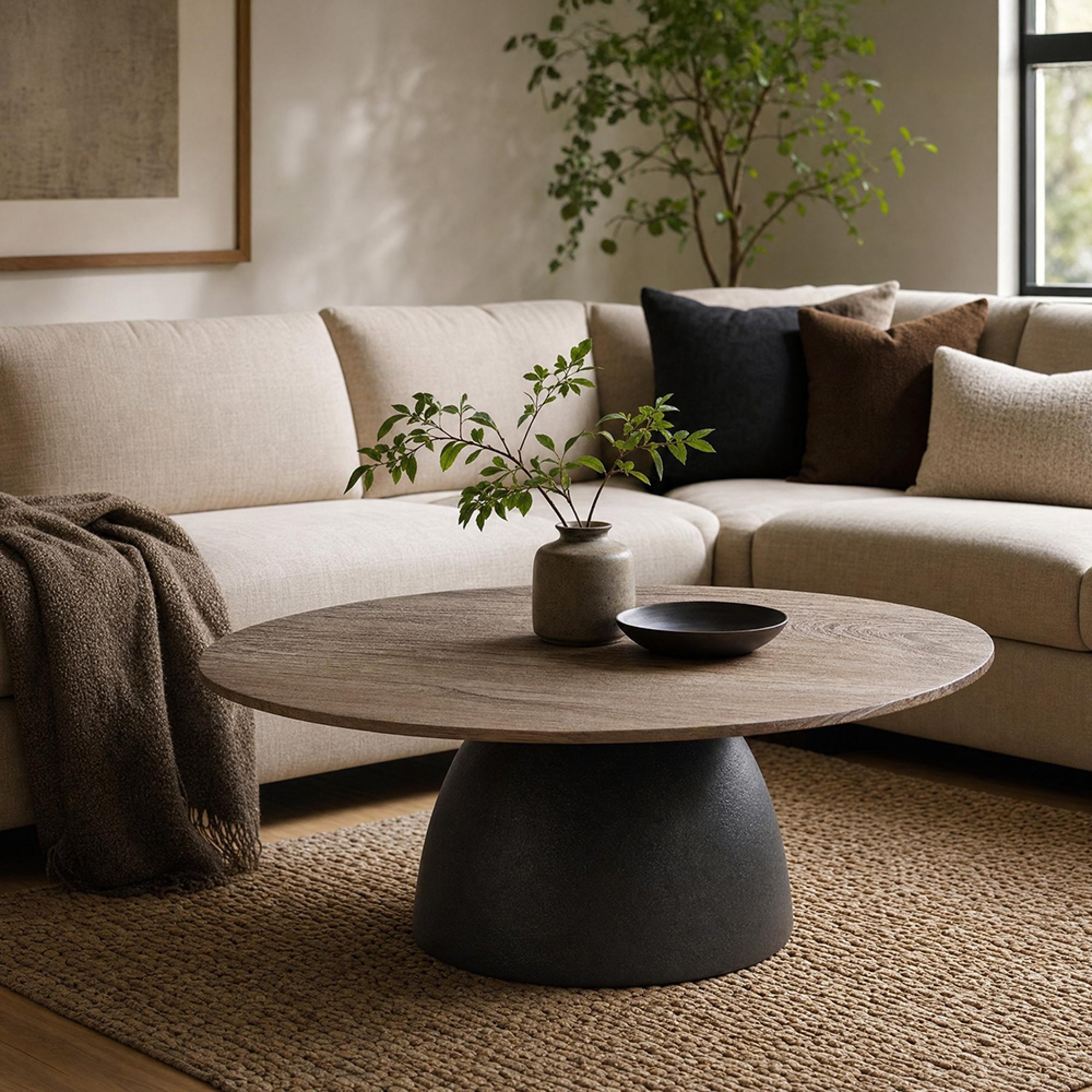Coffee Table - Abstract - Pedestal Bases - Dark Brown and Black - Mango Wood