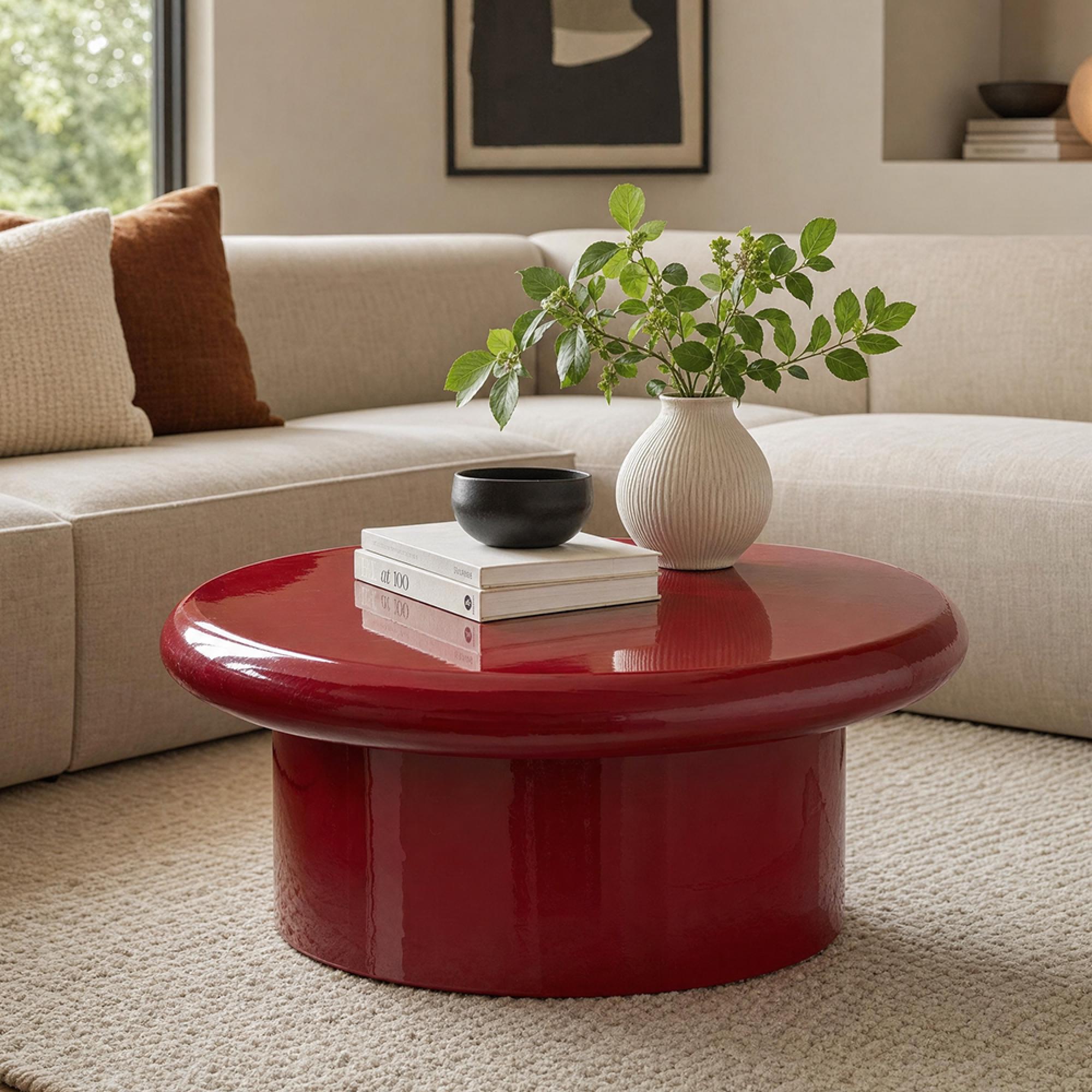 Coffee Table - Round - High Gloss Red Lacquered - Metal