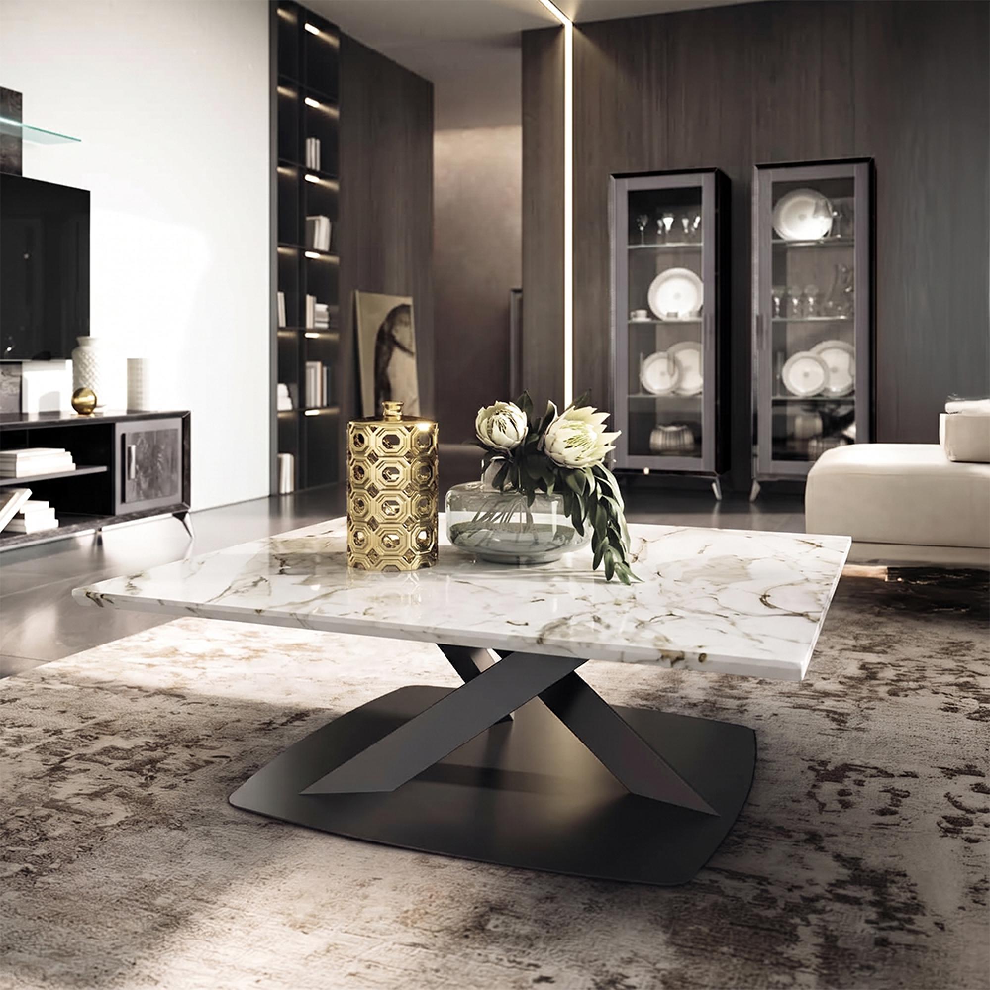 Krystal Italian Square Coffee Table - Maxi Base - Ceramic and Metal
