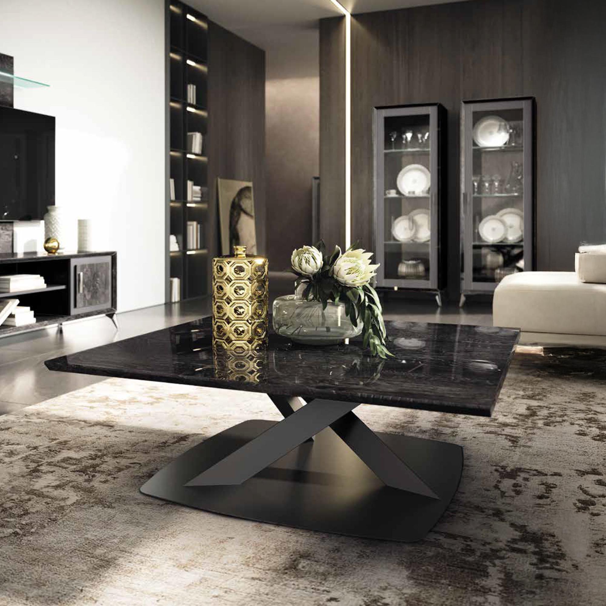 Krystal Italian Square Coffee Table - Maxi Base - Medblue Birch Gloss - Wooden and Metal