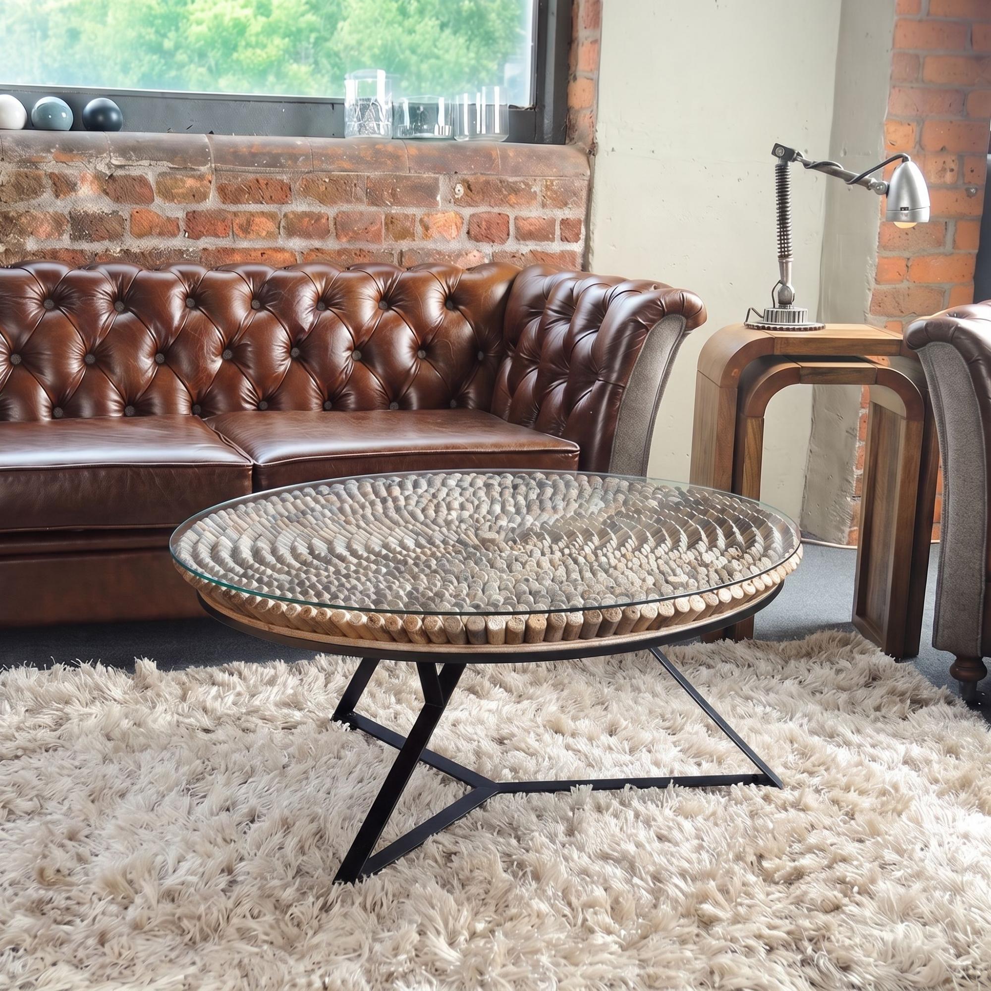Driftwood Coffee Table - Large - Round - Glass Top