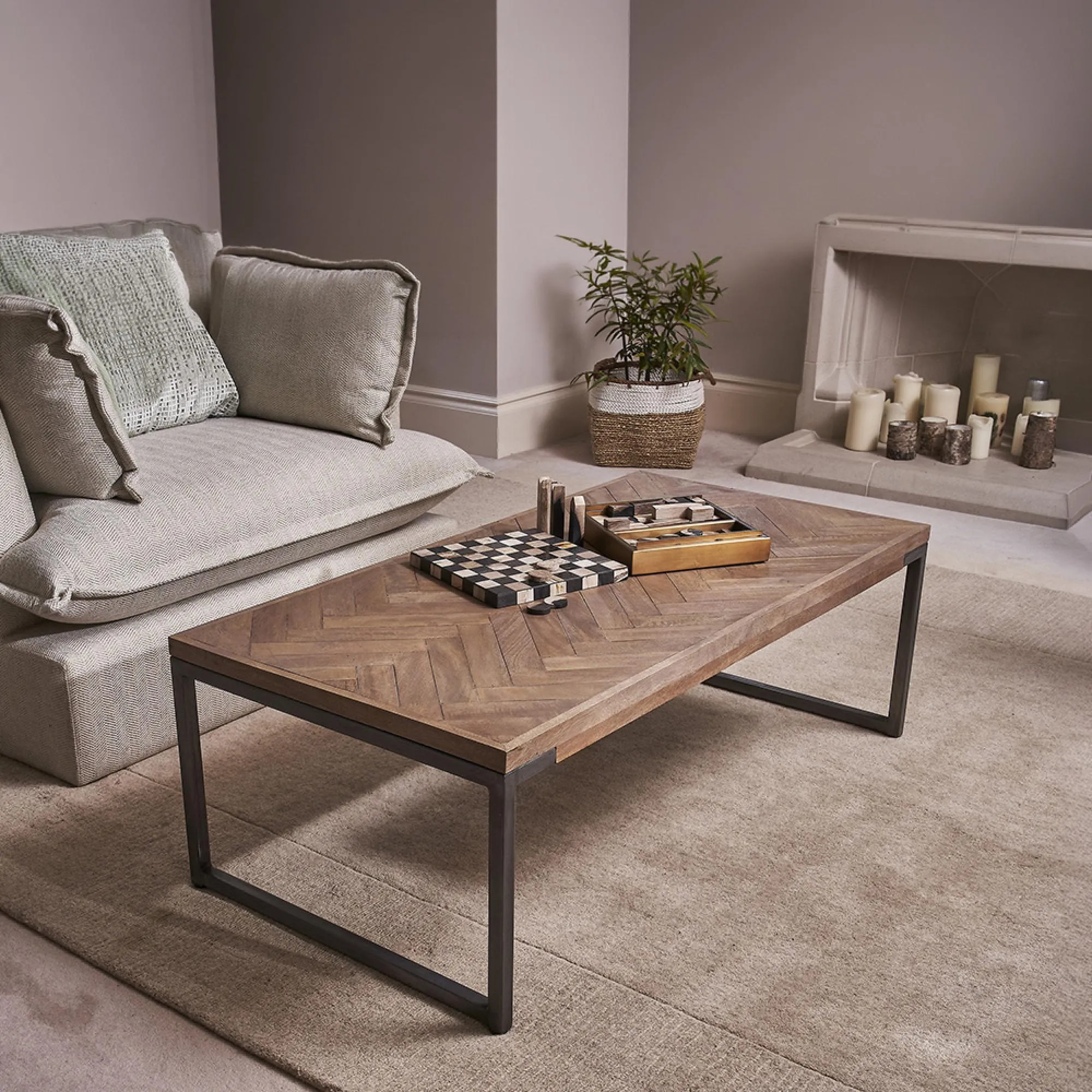 Capri Coffee Table - Mango Wood - Brushed Gunmetal Base