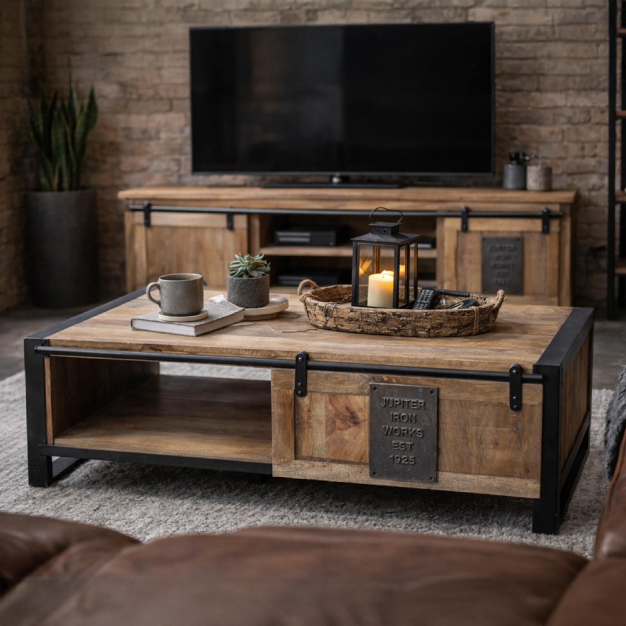 Coffee Table - Mango Wood - 1 Sliding Door