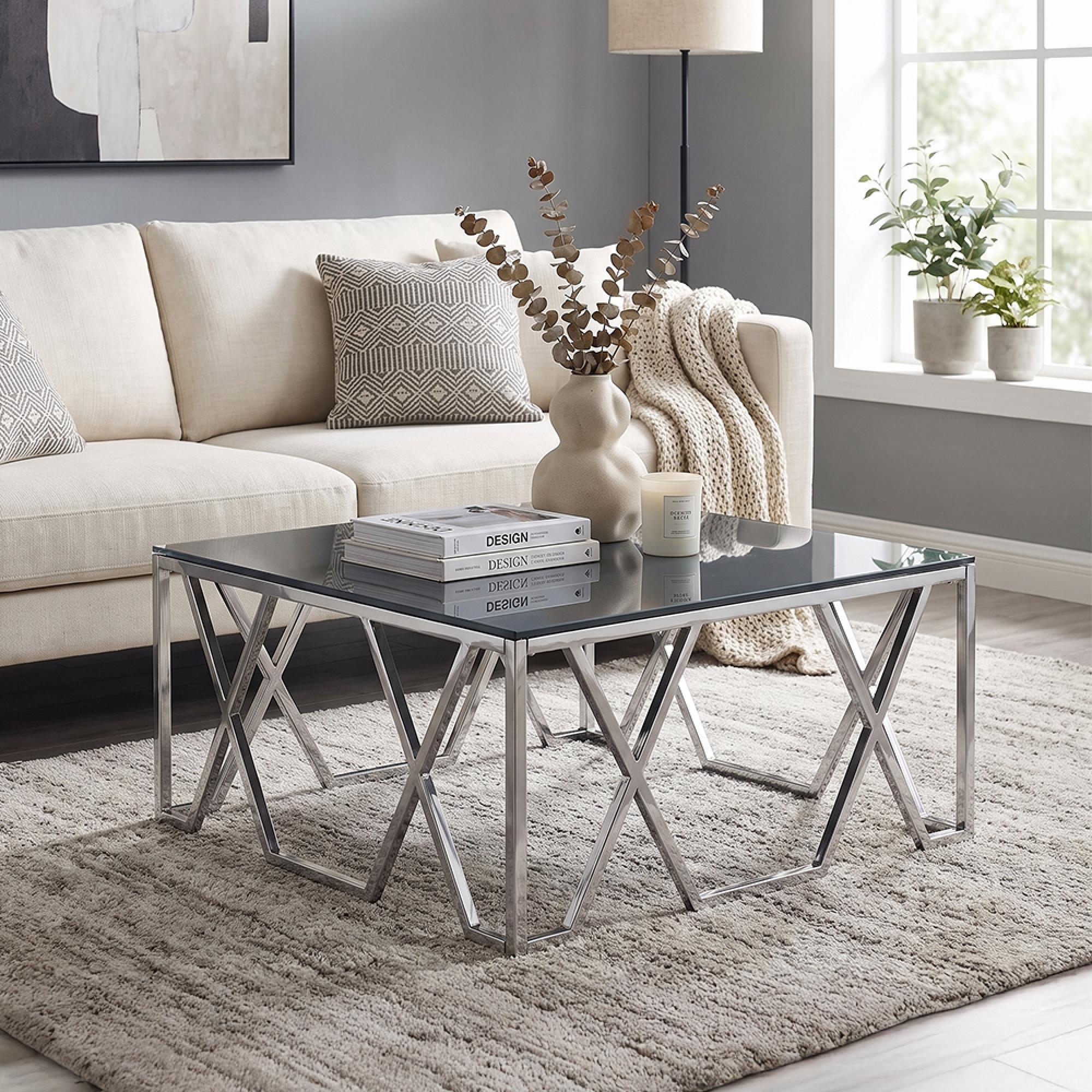 Clearance - Coffee Table - Square - Black Glass and Chrome - FSS17563