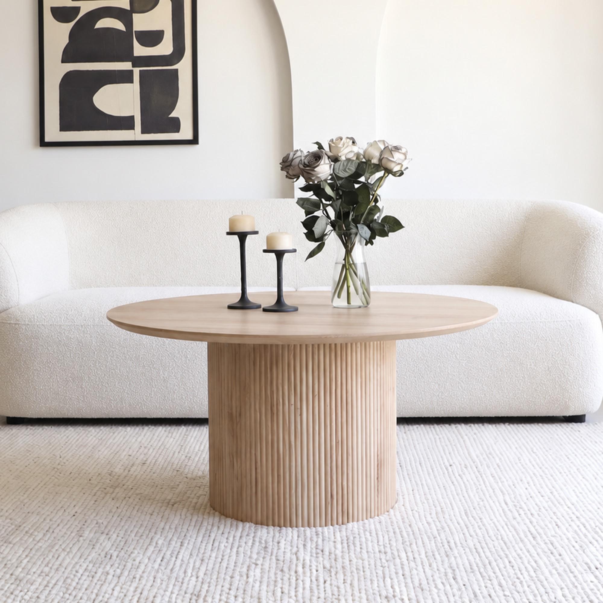 Bern Fluted Oak Drum Base Round Coffee Table