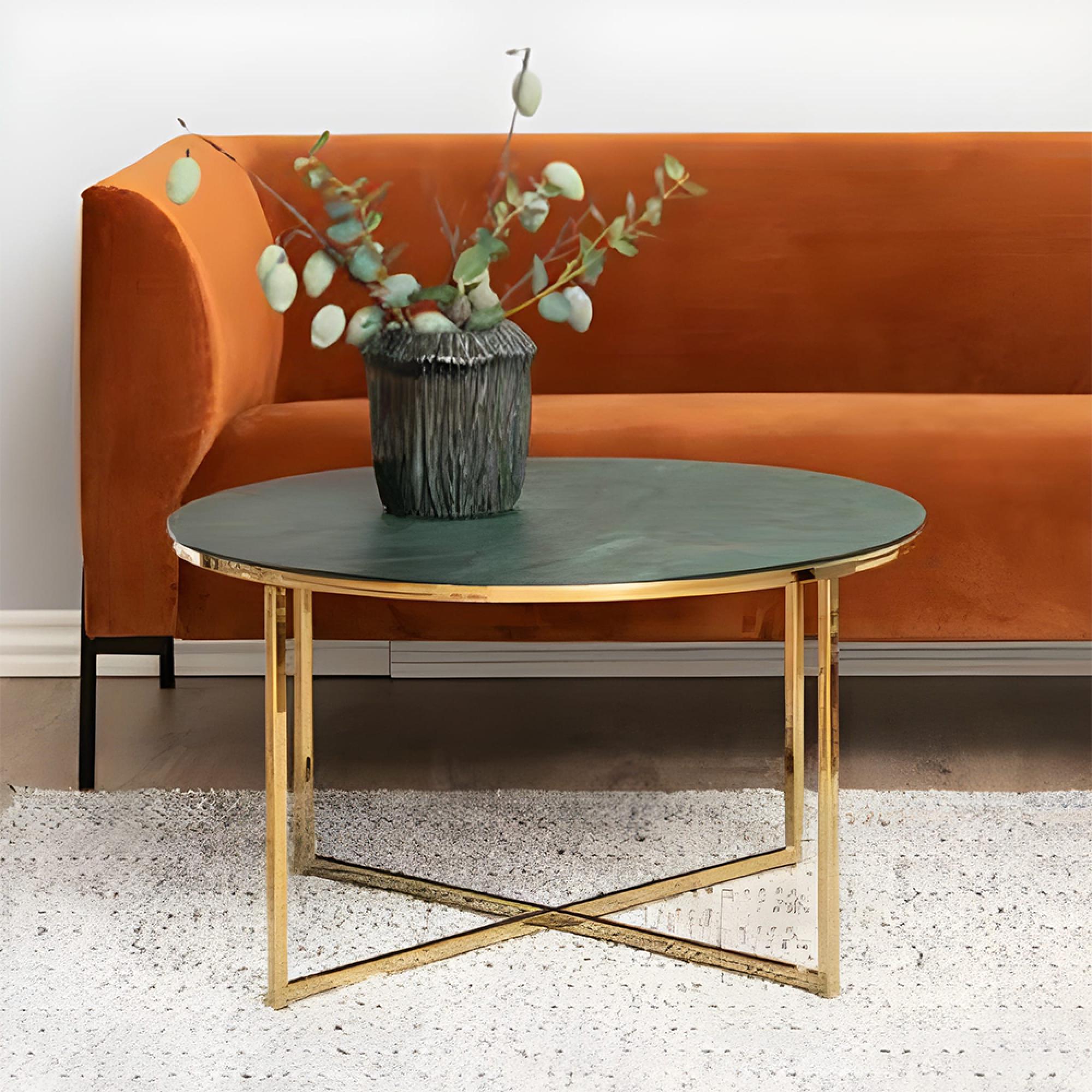Alisma Coffee Table - Round - Green Marble and Gold Metal