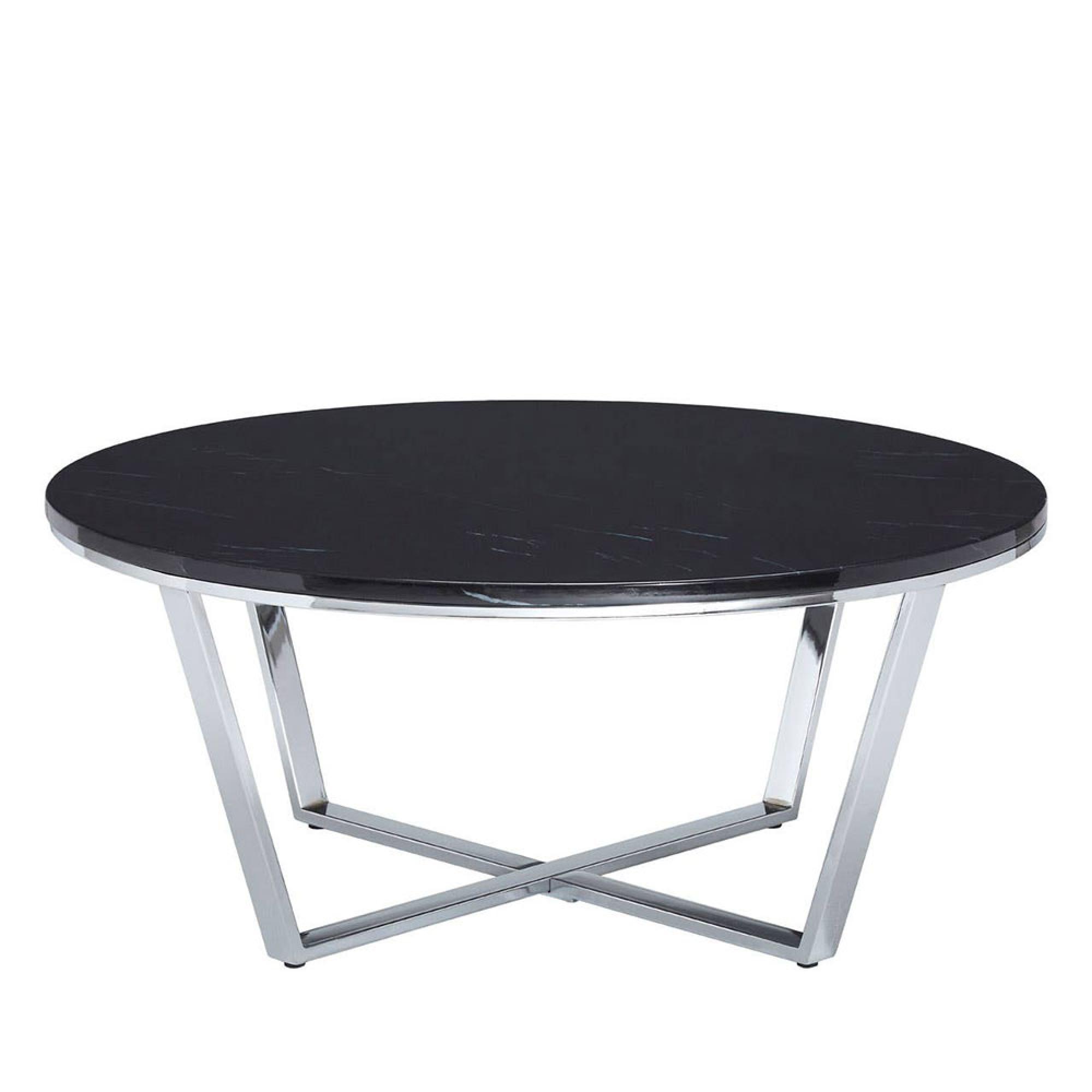 Allure Coffee Table - Round - Black Marble Effect - Chrome Base