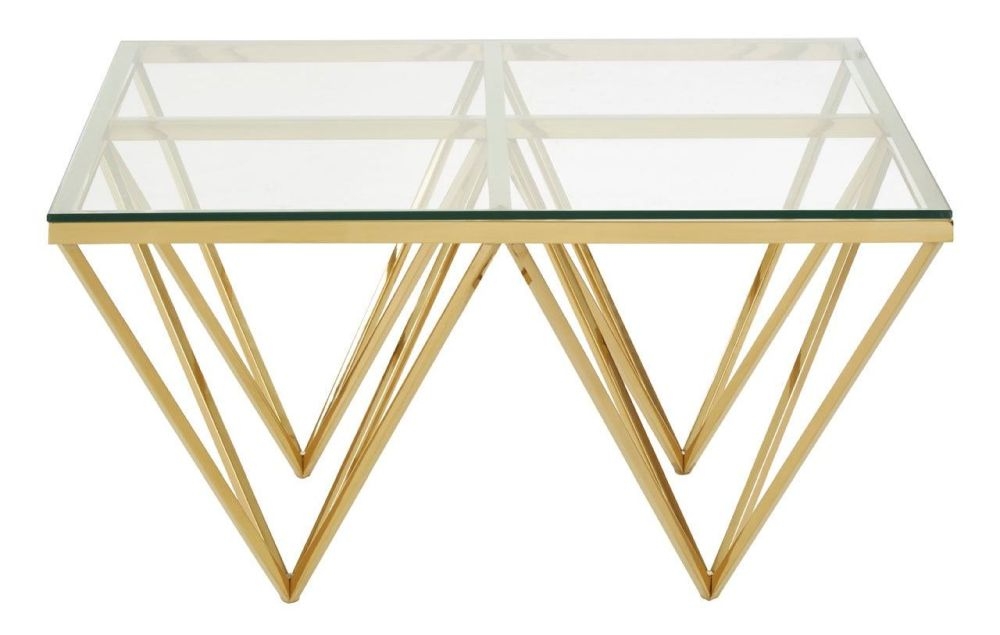 Allure Coffee Table - Glass - Gold Spike Base