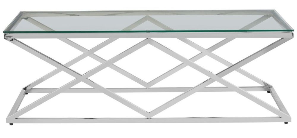 Allure Coffee Table - Glass - Silver Inverted Prism Base
