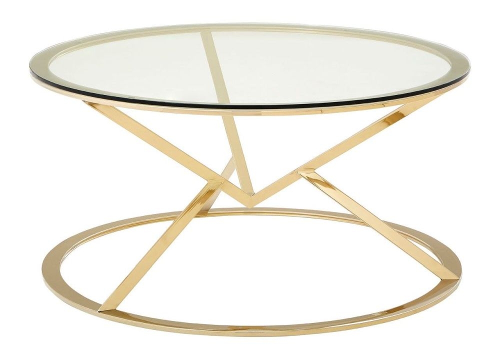 Allure Coffee Table - Round - Glass - Champagne Gold Corseted Base