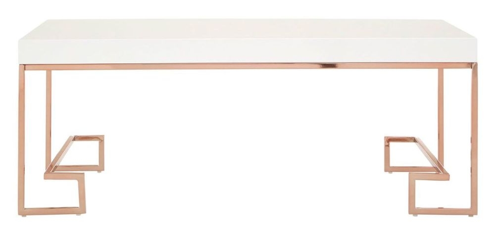 Allure Coffee Table - White Gloss - Rose Gold Angled Legs