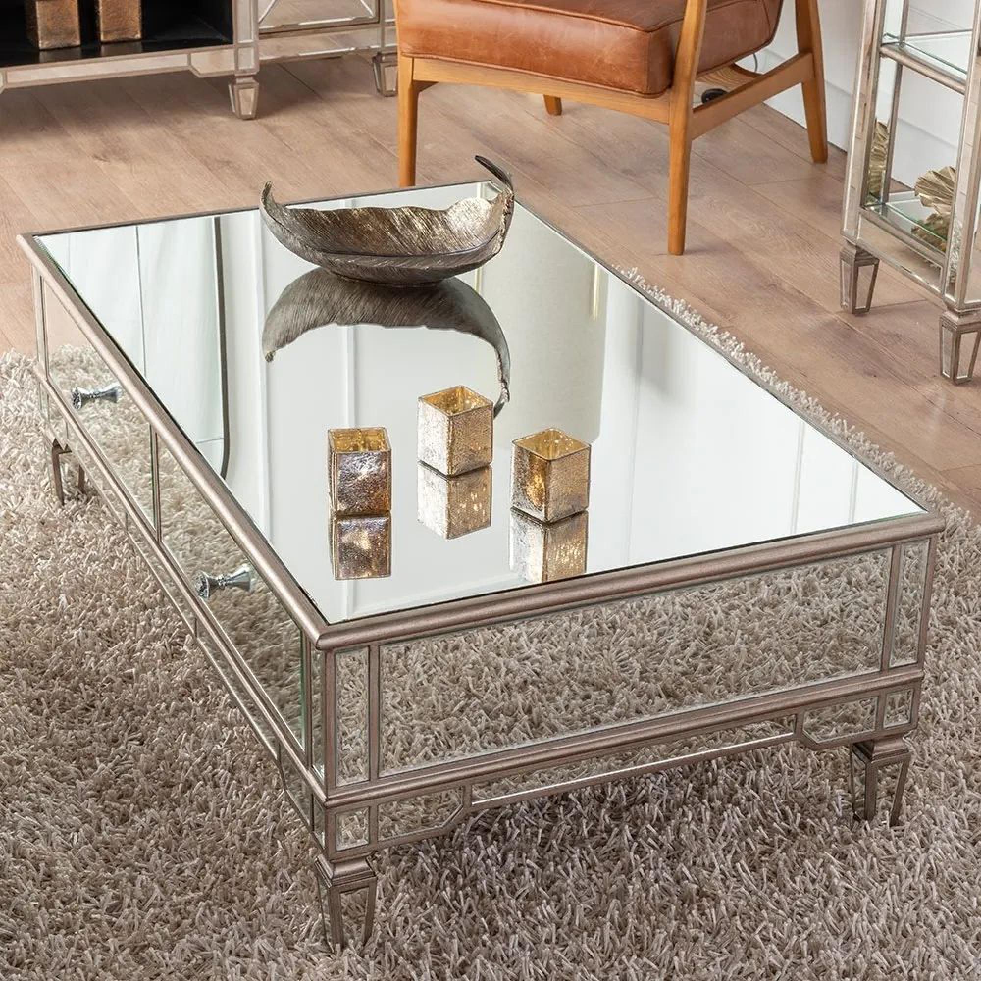 Antoinette Coffee Table - Mirrored - Champagne Trim