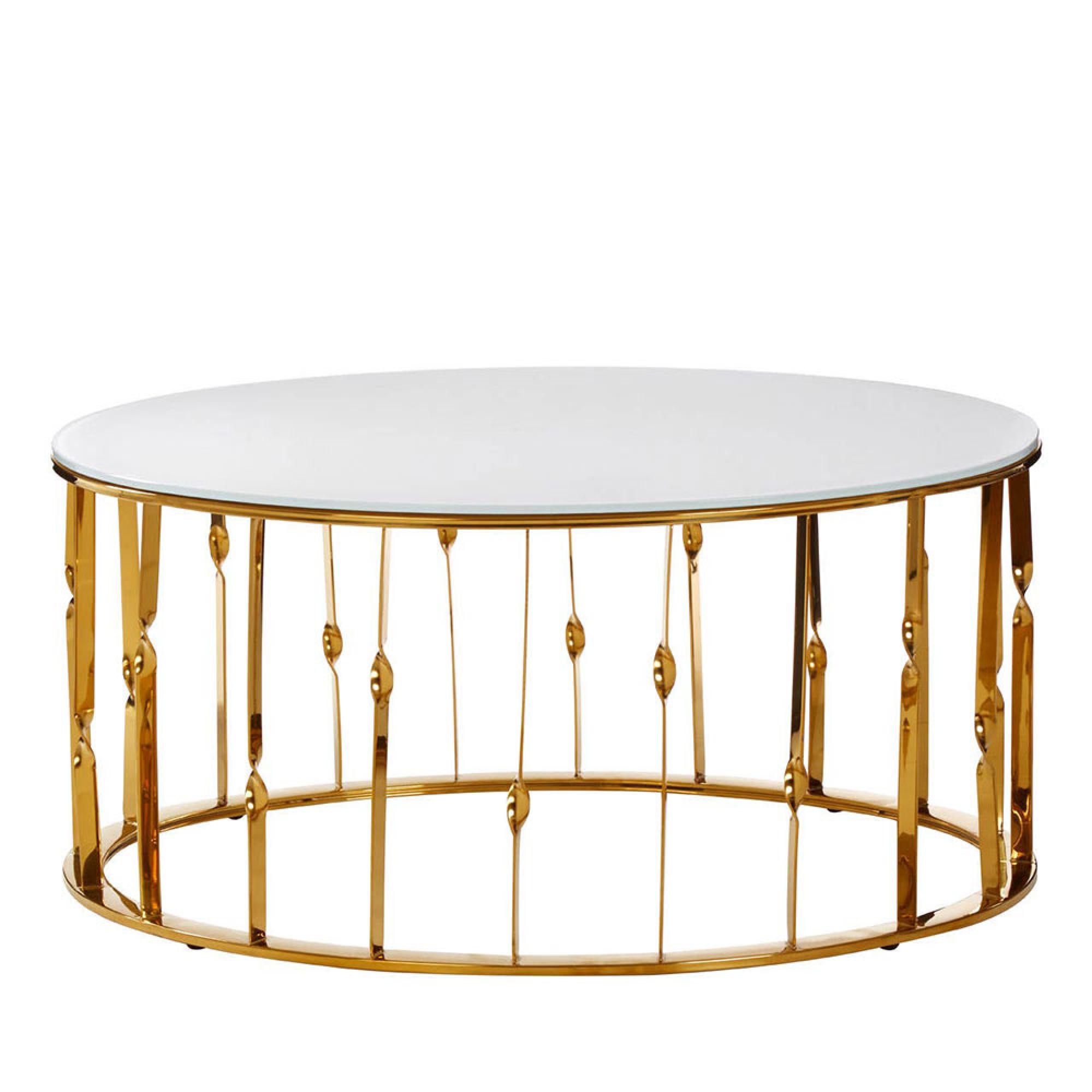 Arezzo Coffee Table - Oval - White Glass and Gold Metal