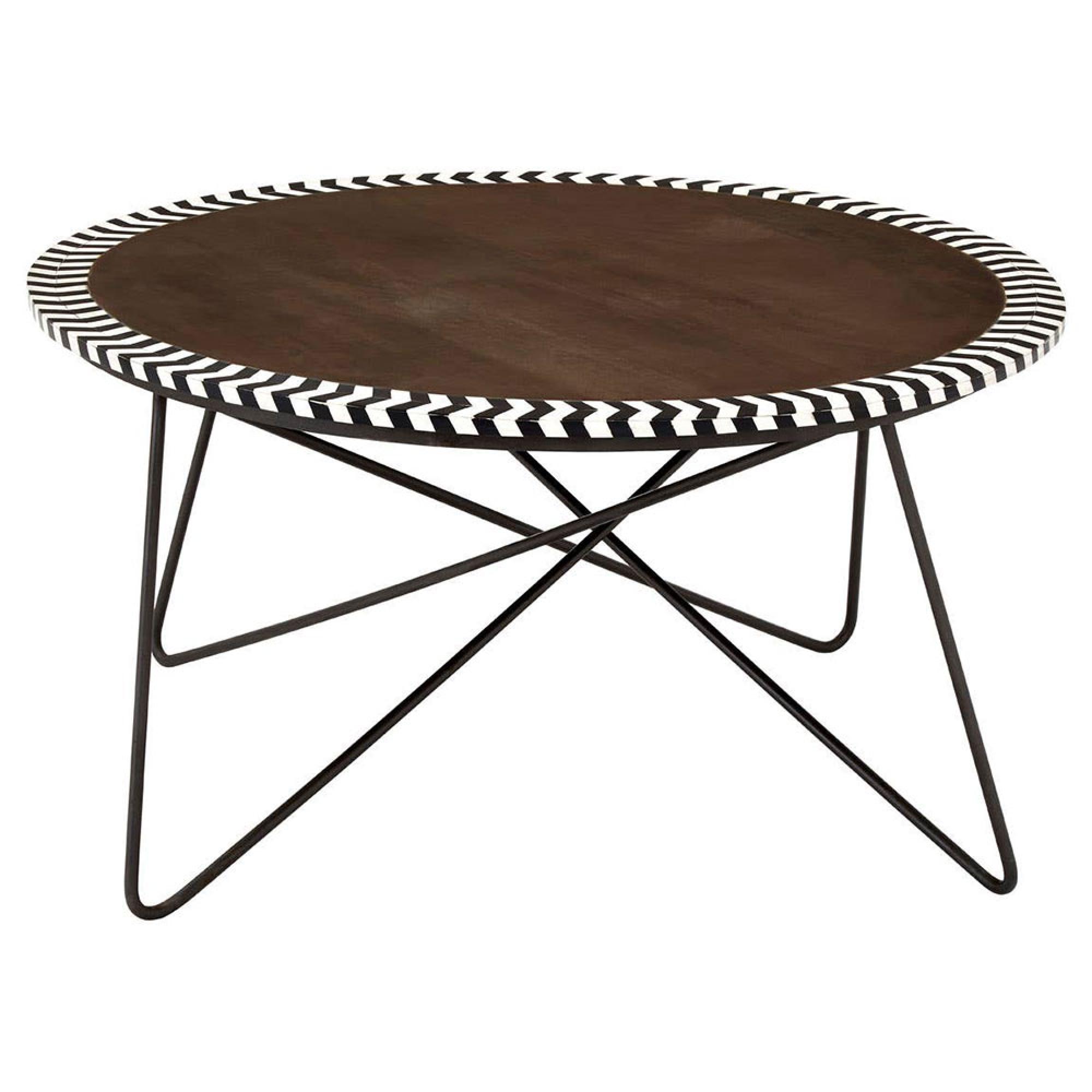 Artisan Coffee Table - Round - Brown Acacia Wood - with Metal Hairpin Legs
