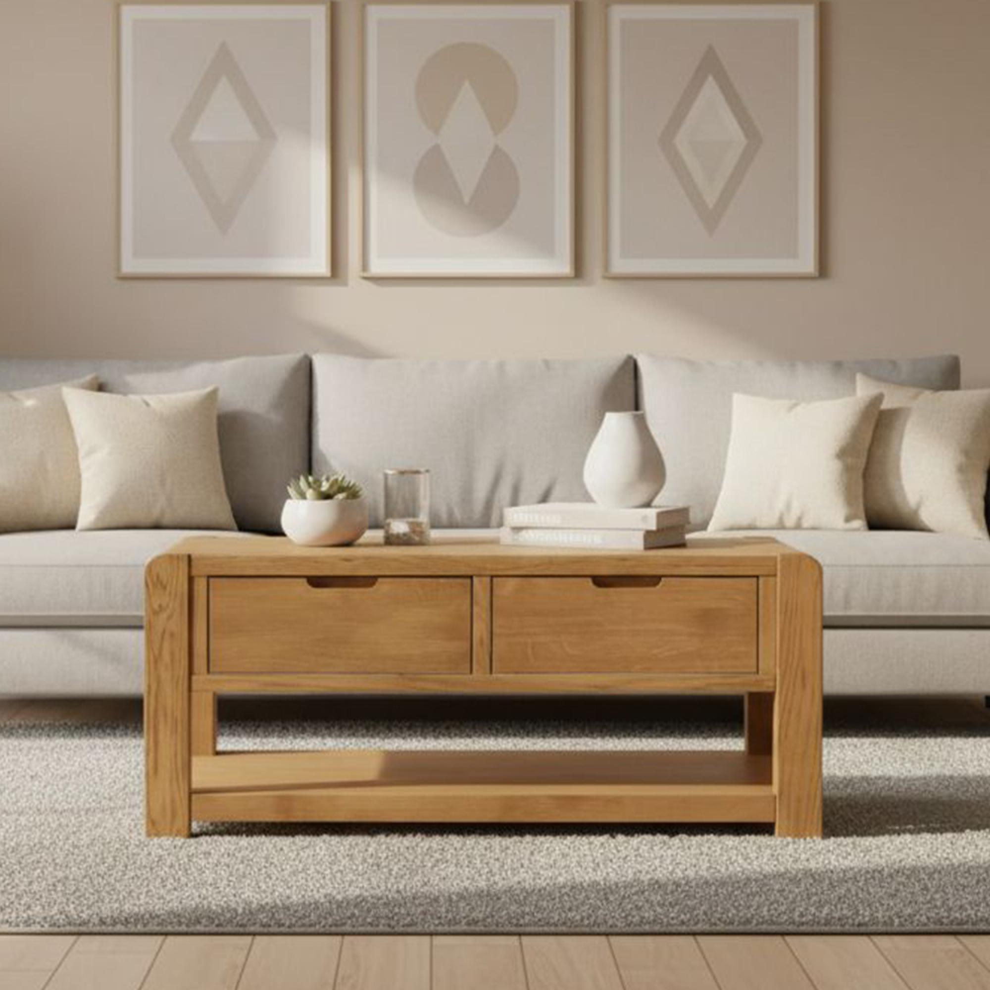 Bergen Coffee Table - 2 Drawer - Oak