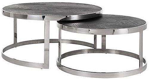 Blackbone Black Oak 2 Tier Round Coffee Tables with Silver Trim