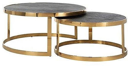 Blackbone Black Round 2 Tier Coffee Tables with Gold Trim