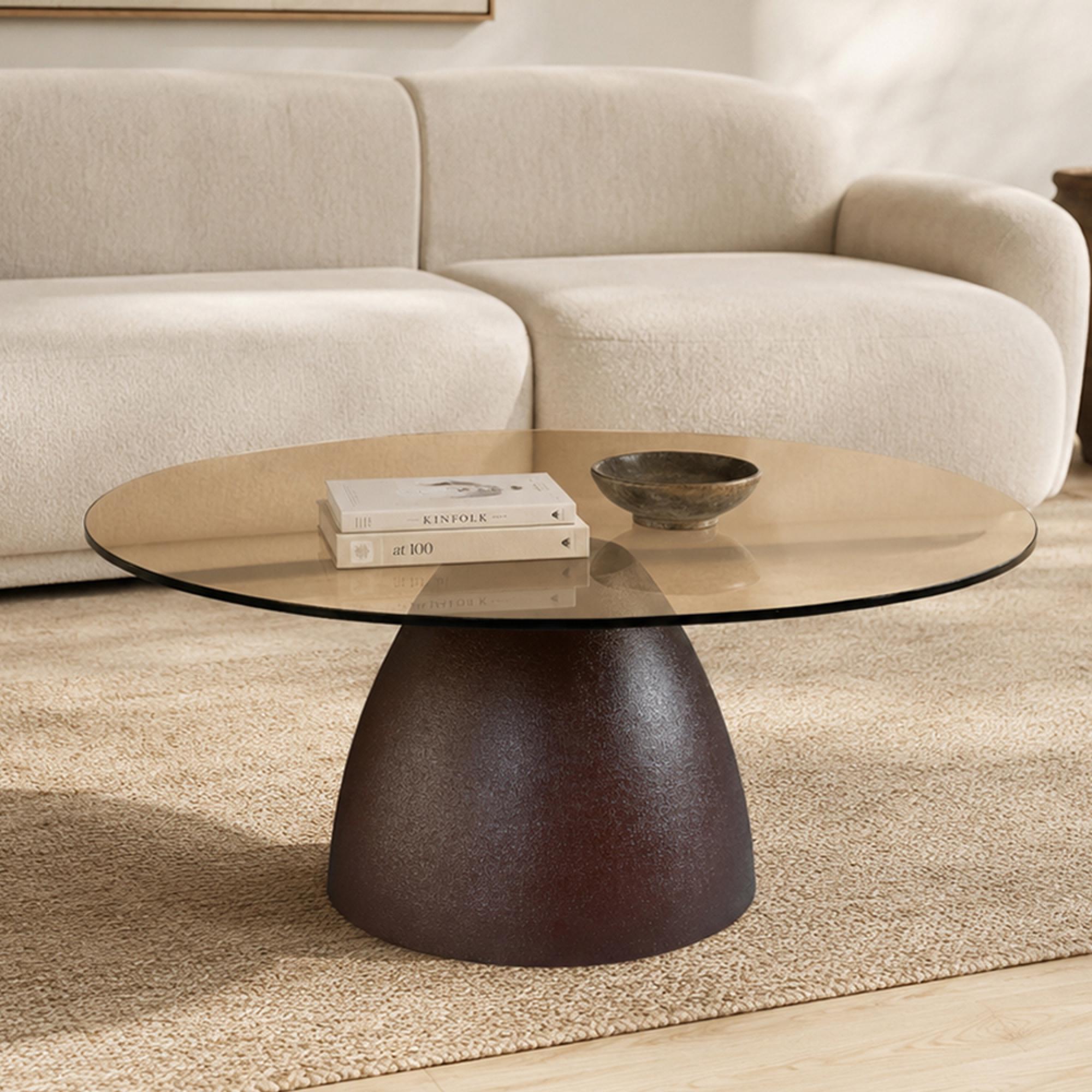 Brix Mylon Coffee Table - Abstract - Brown - Glass and Metal