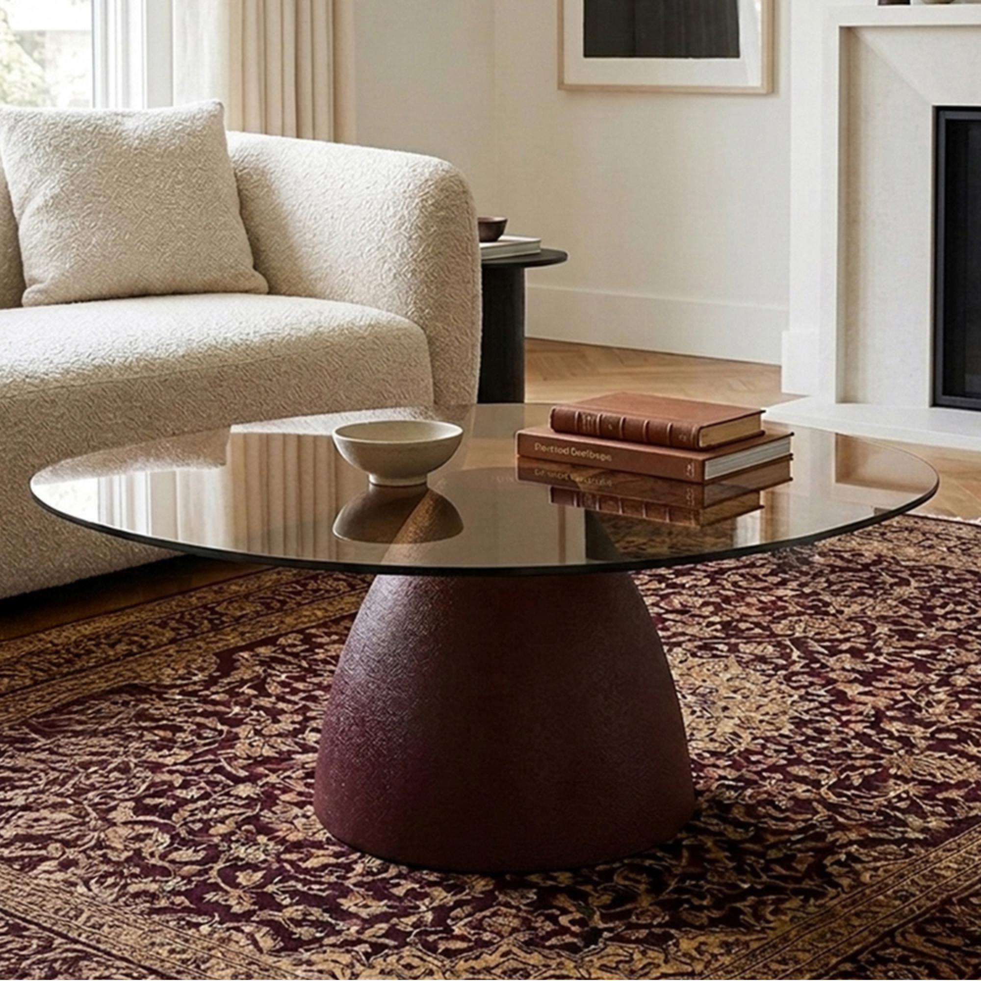 Brix Mylon Coffee Table - Abstract - Burgundy - Glass and Metal