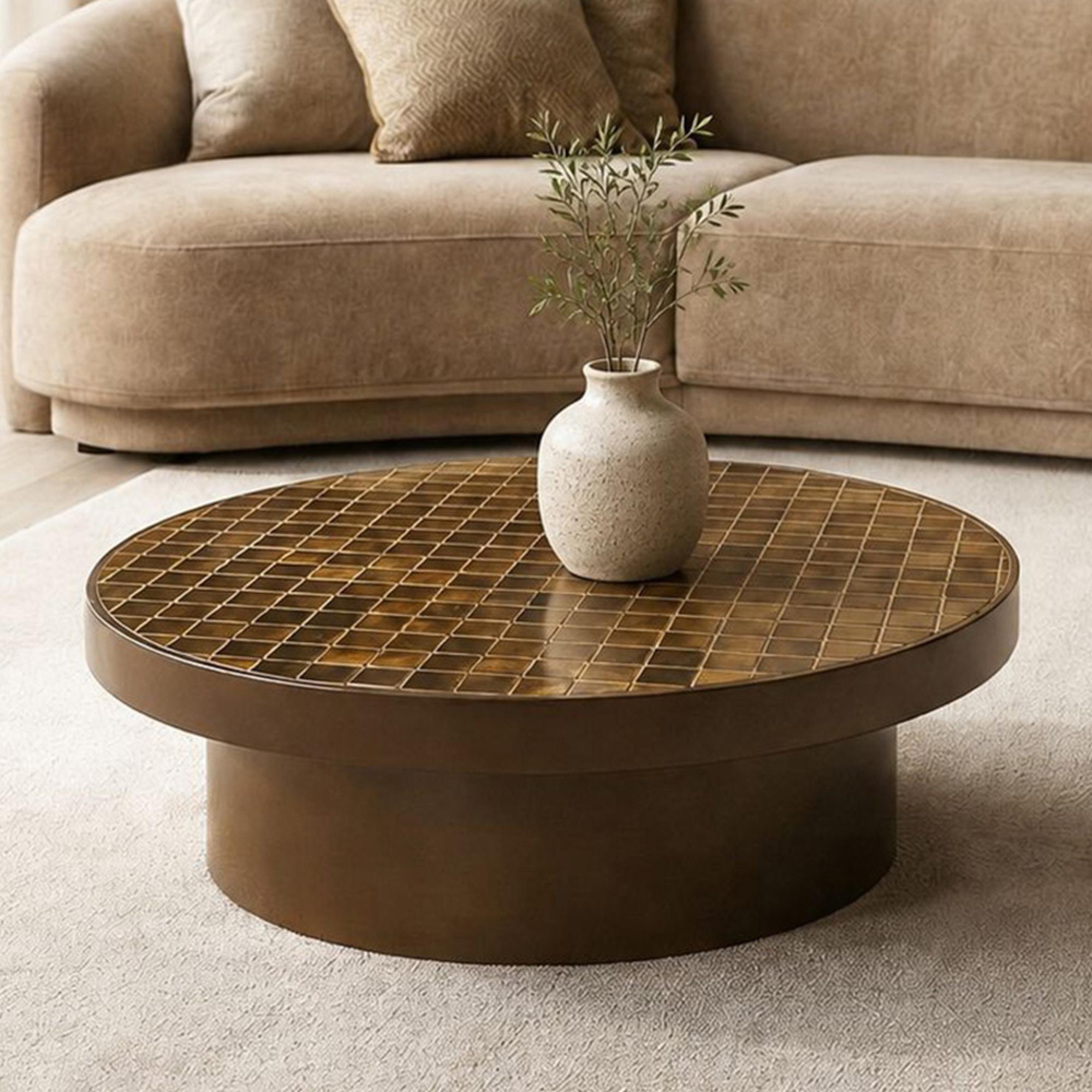Brix Tylo Coffee Table - Round - Low - Camel - Ceramic and Metal