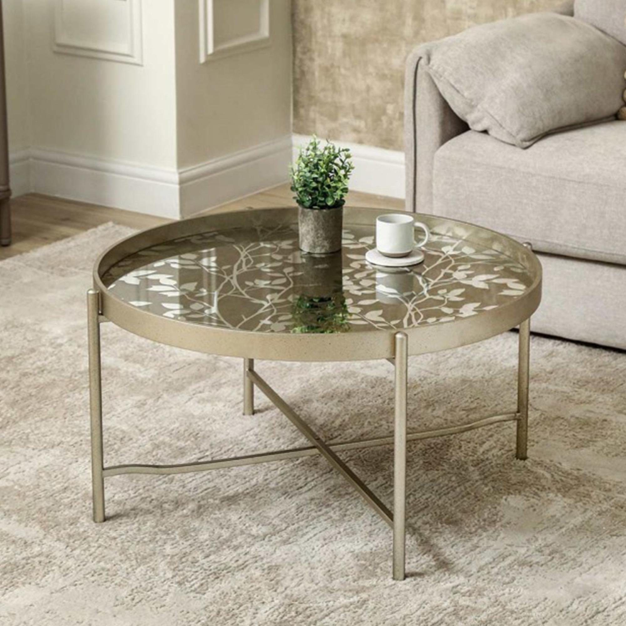 Coffee Table - Round Tray - Champagne Metal