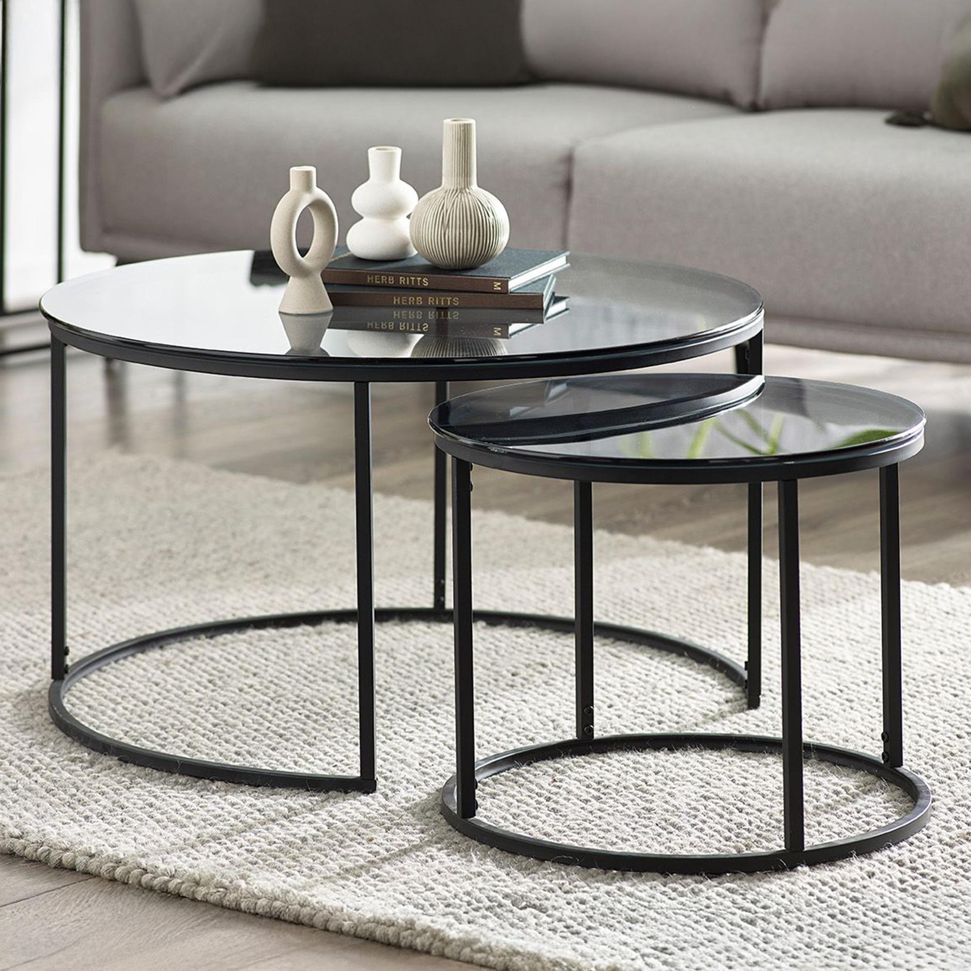 Chicago Nest of Coffee Tables - Round - Smoked Glass
