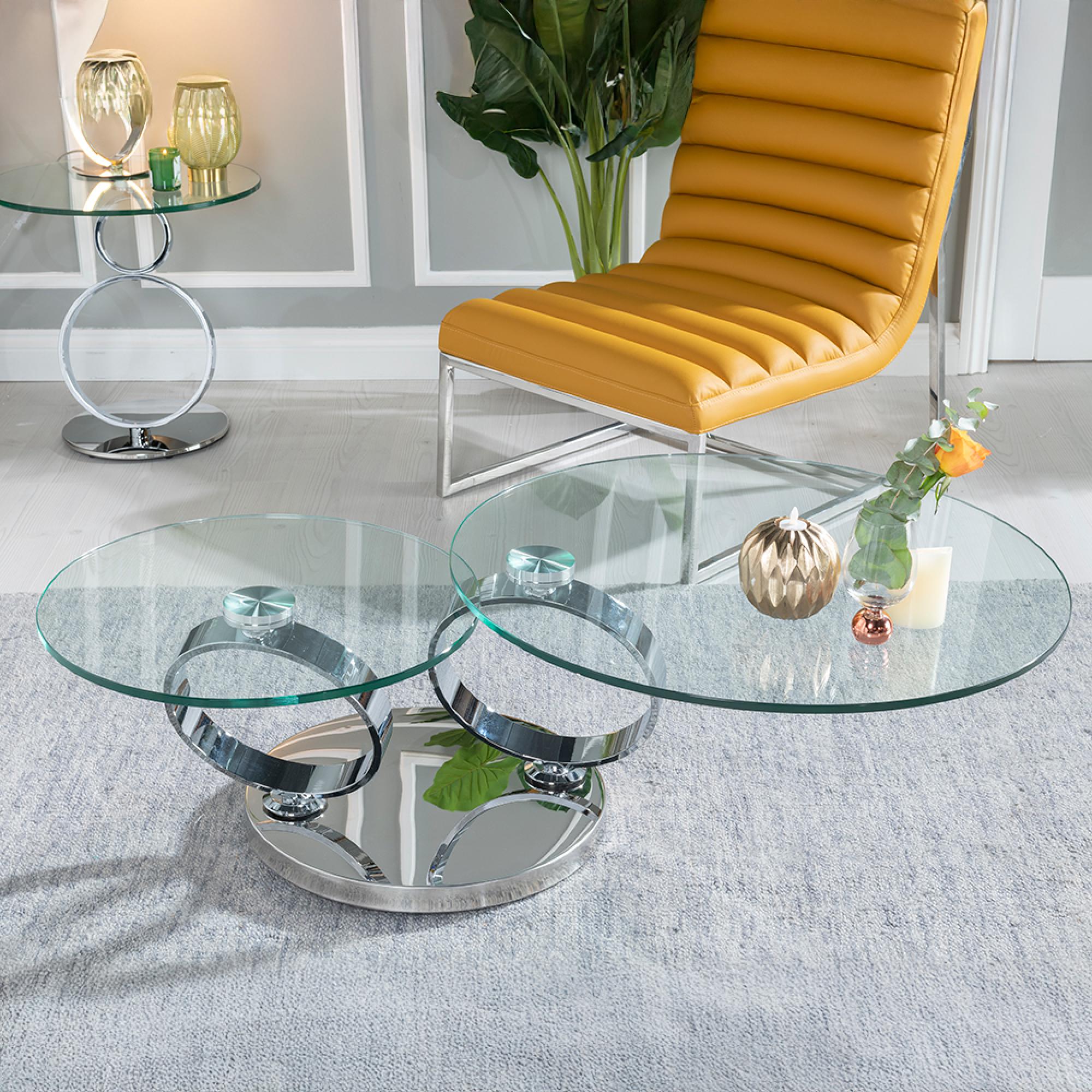 Circles Coffee Table - Round - Glass Top - Swivel