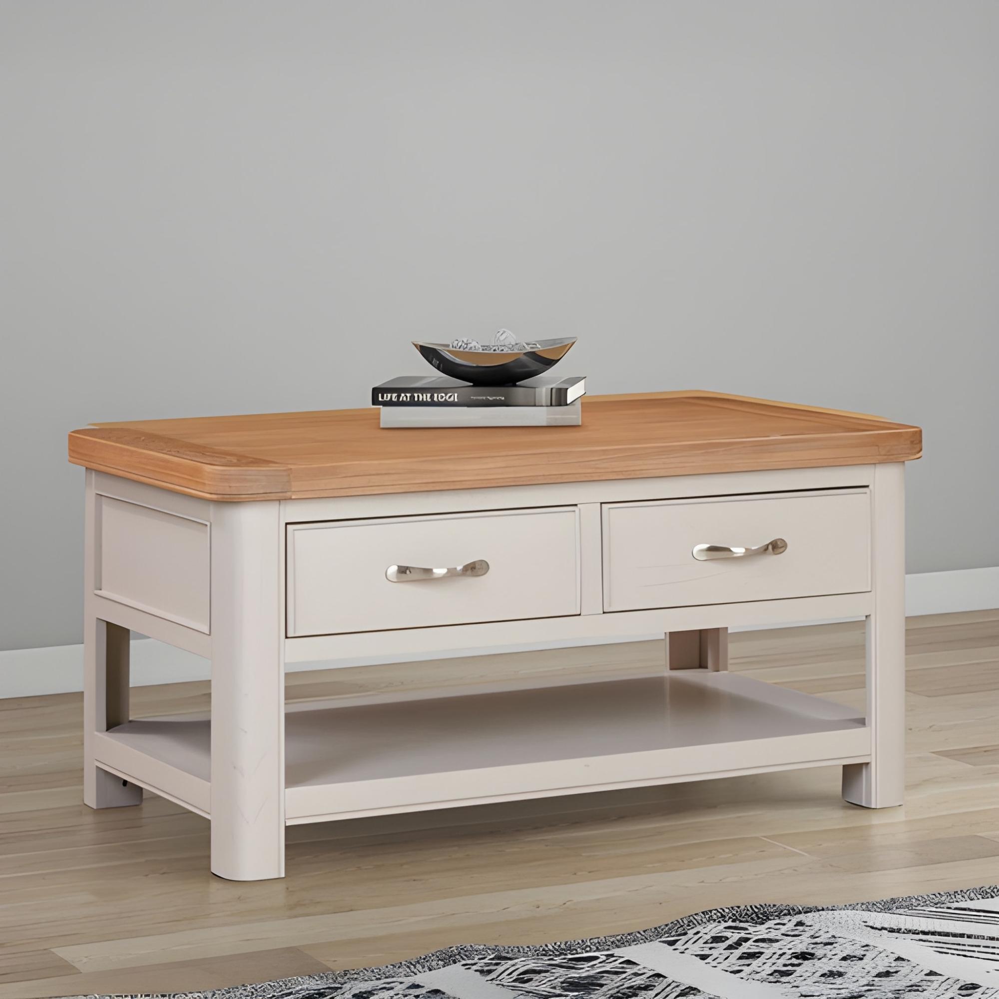 Clarion Coffee Table - 2 Drawer - Oak and Grey
