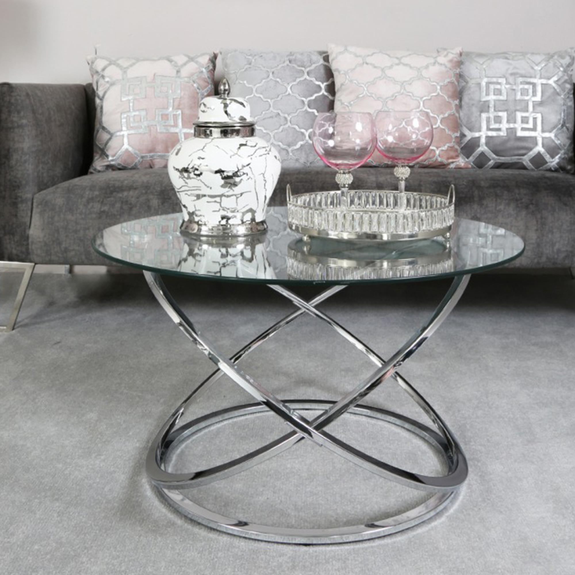 Rizzo Coffee Table - Round - Clear Glass and Chrome